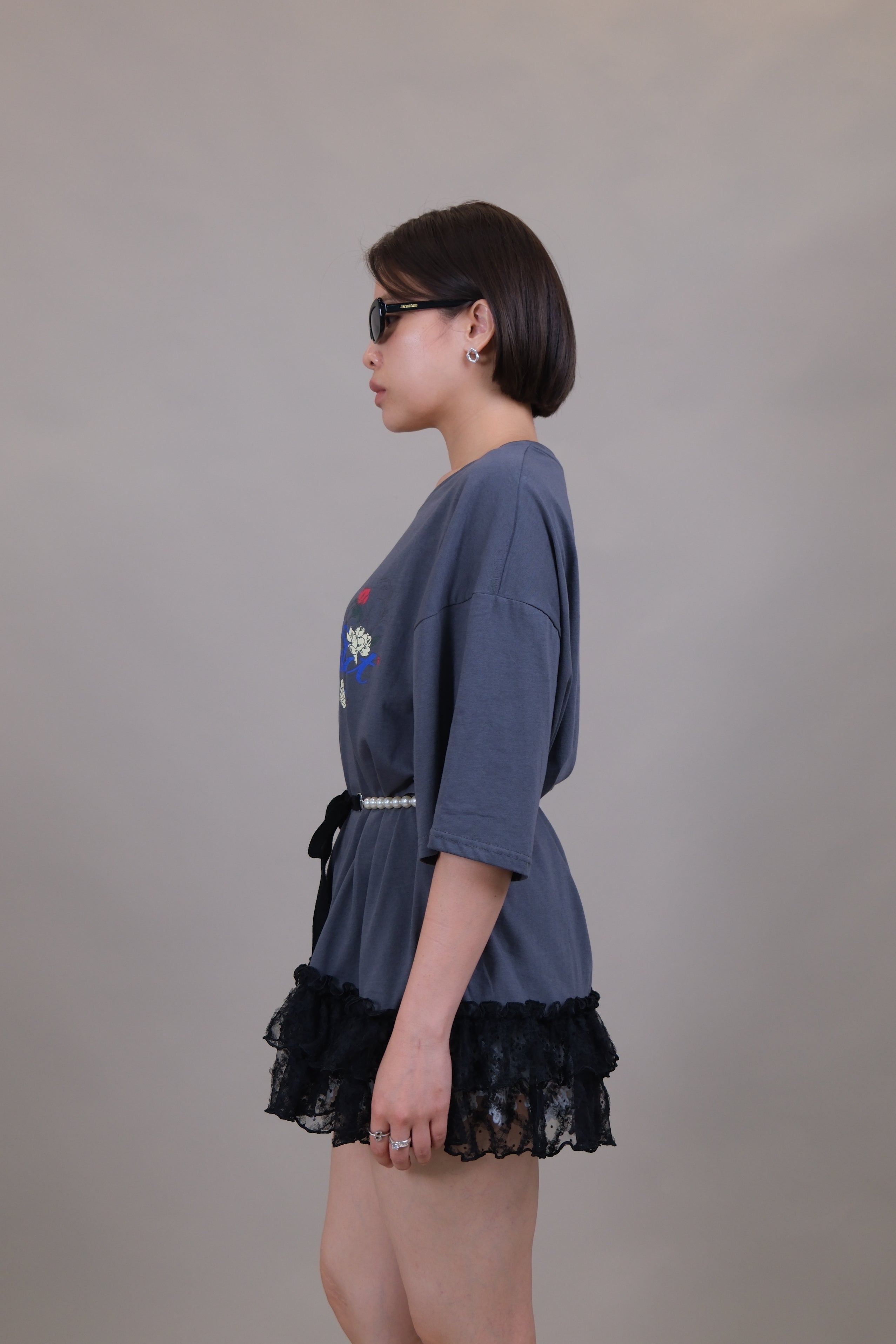 Persist Lace Ruffle Oversized Tee