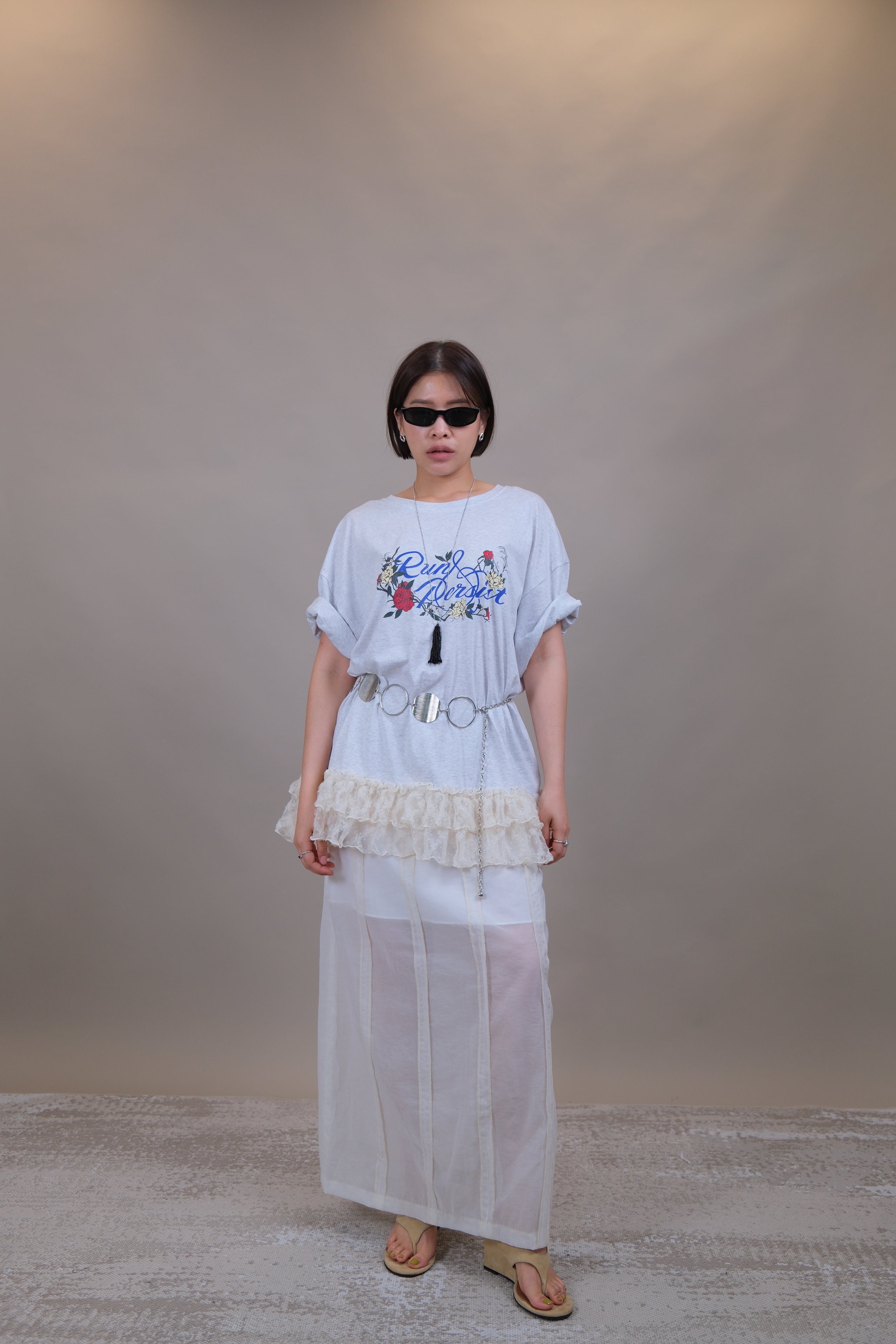 Stripe Patchwork Sheer Maxi Skirt
