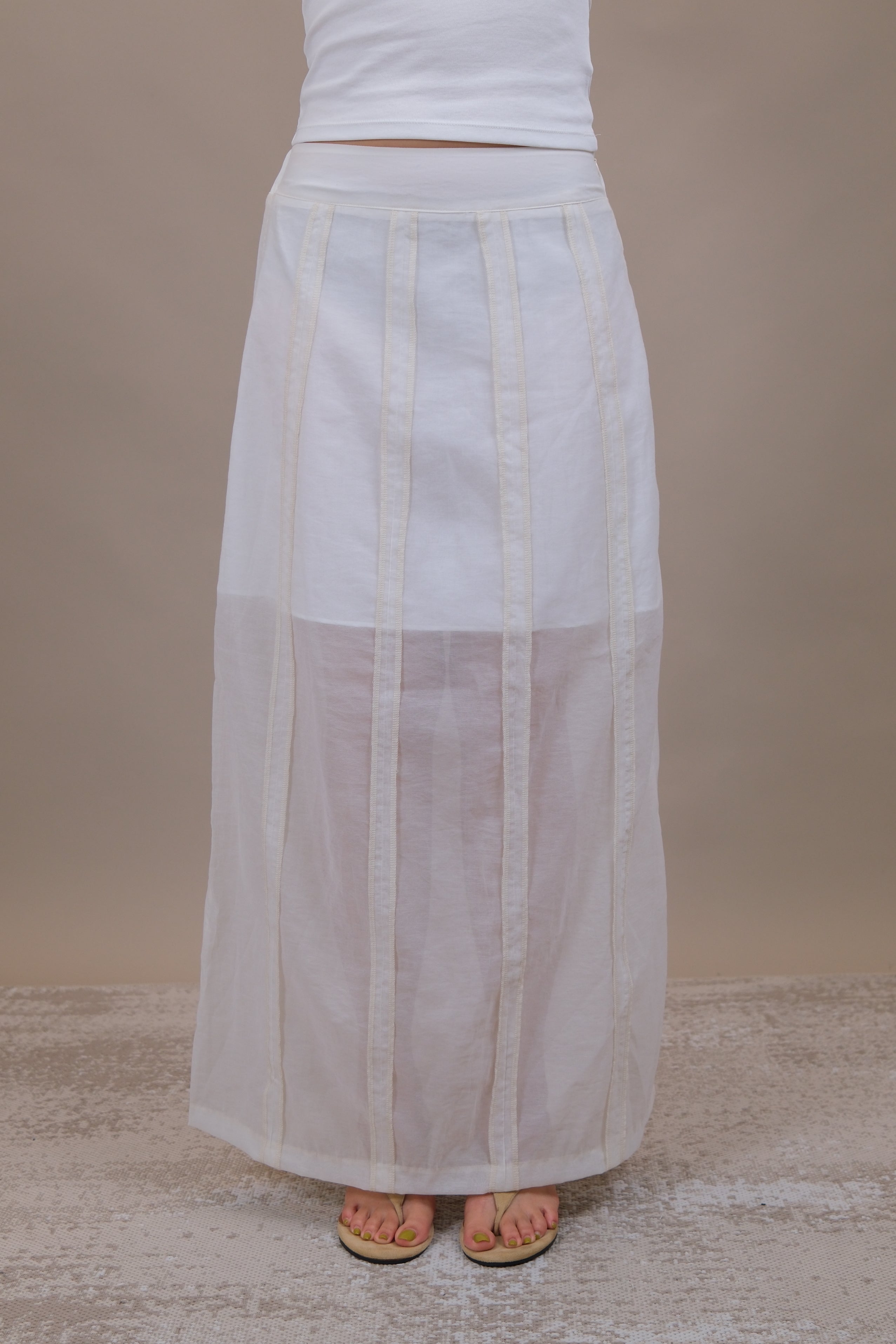 Stripe Patchwork Sheer Maxi Skirt