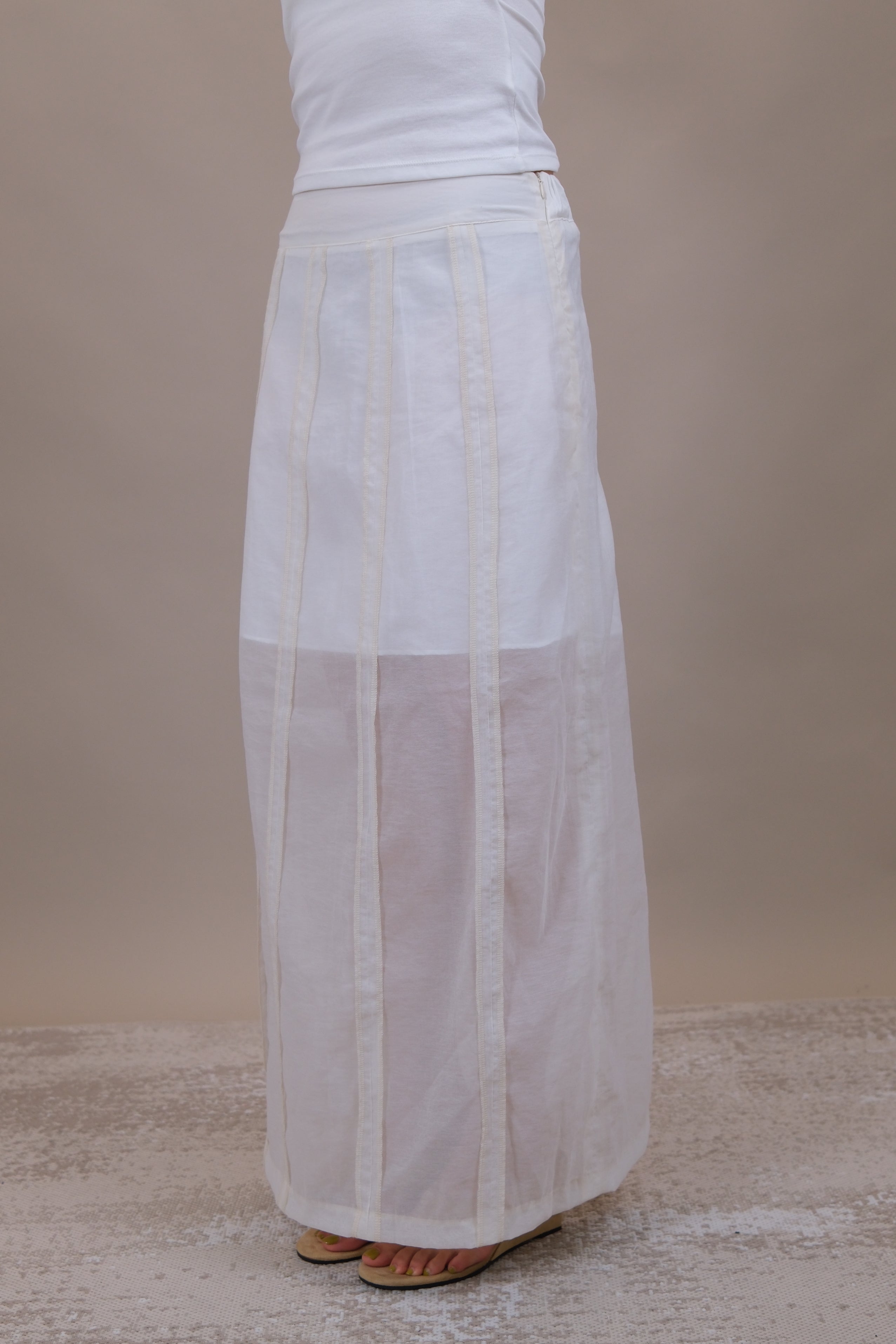 Stripe Patchwork Sheer Maxi Skirt