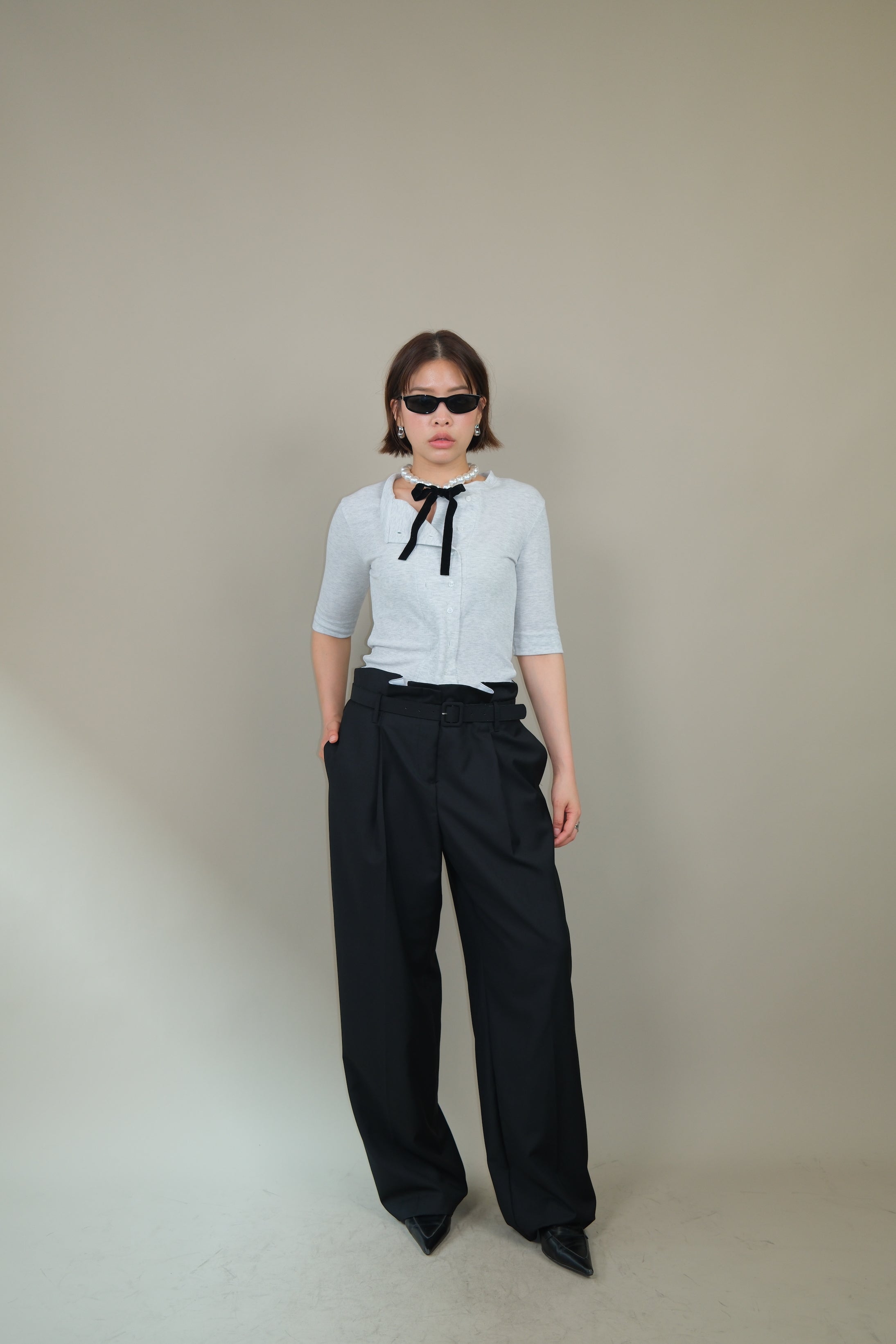 Messy buttoned cotton-ribbed top