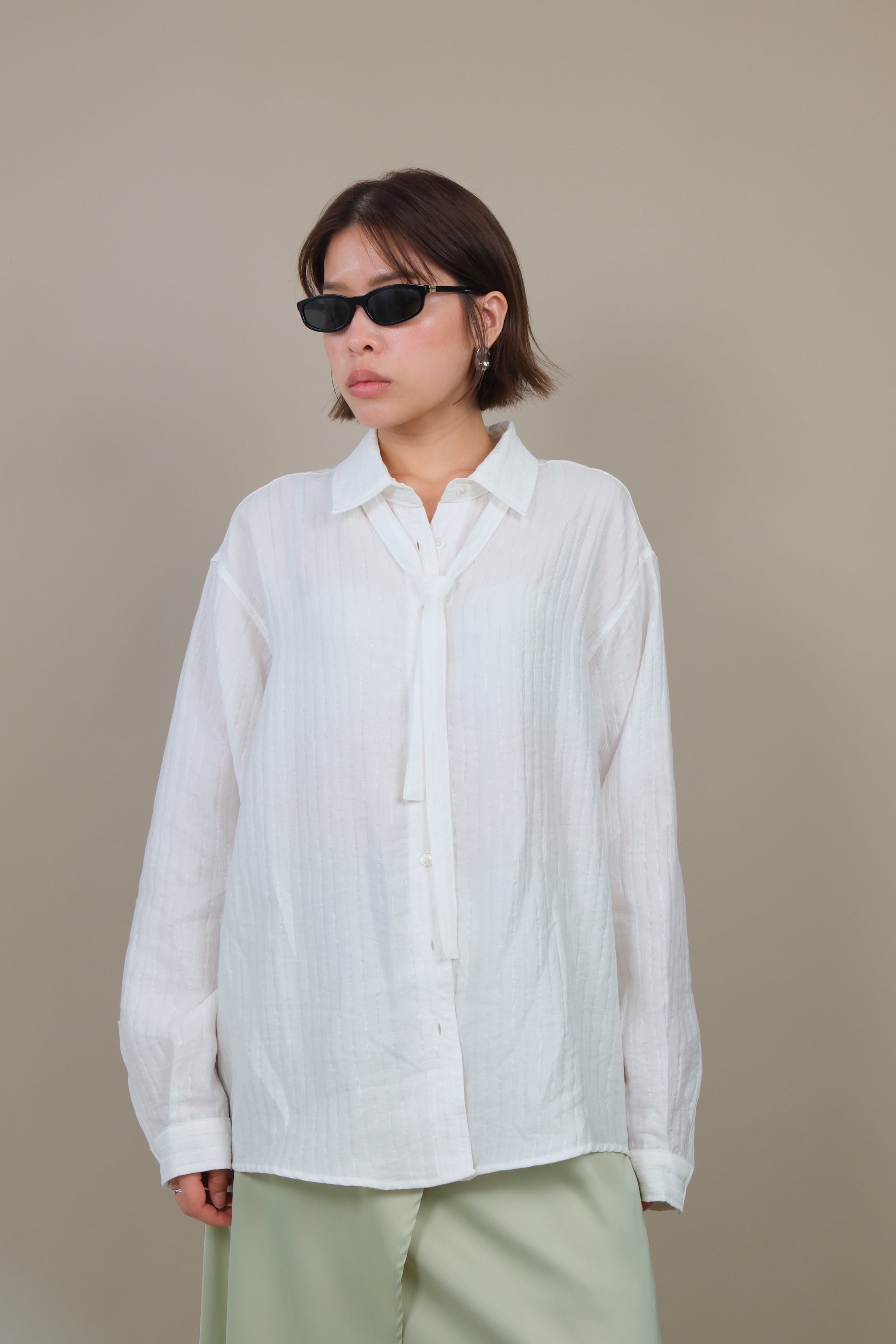 silky striped tie collar shirt