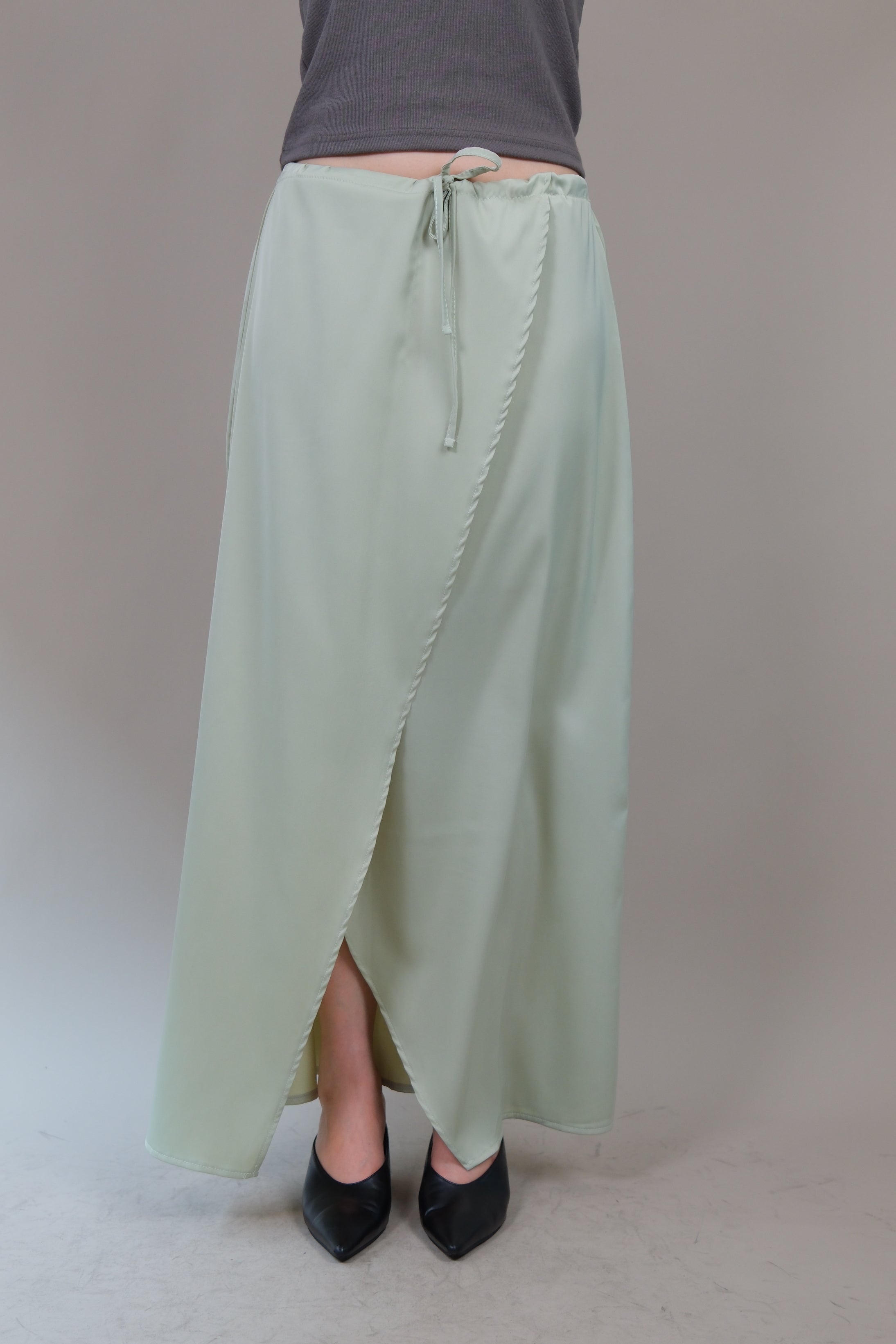 wrap silky maxi skirt