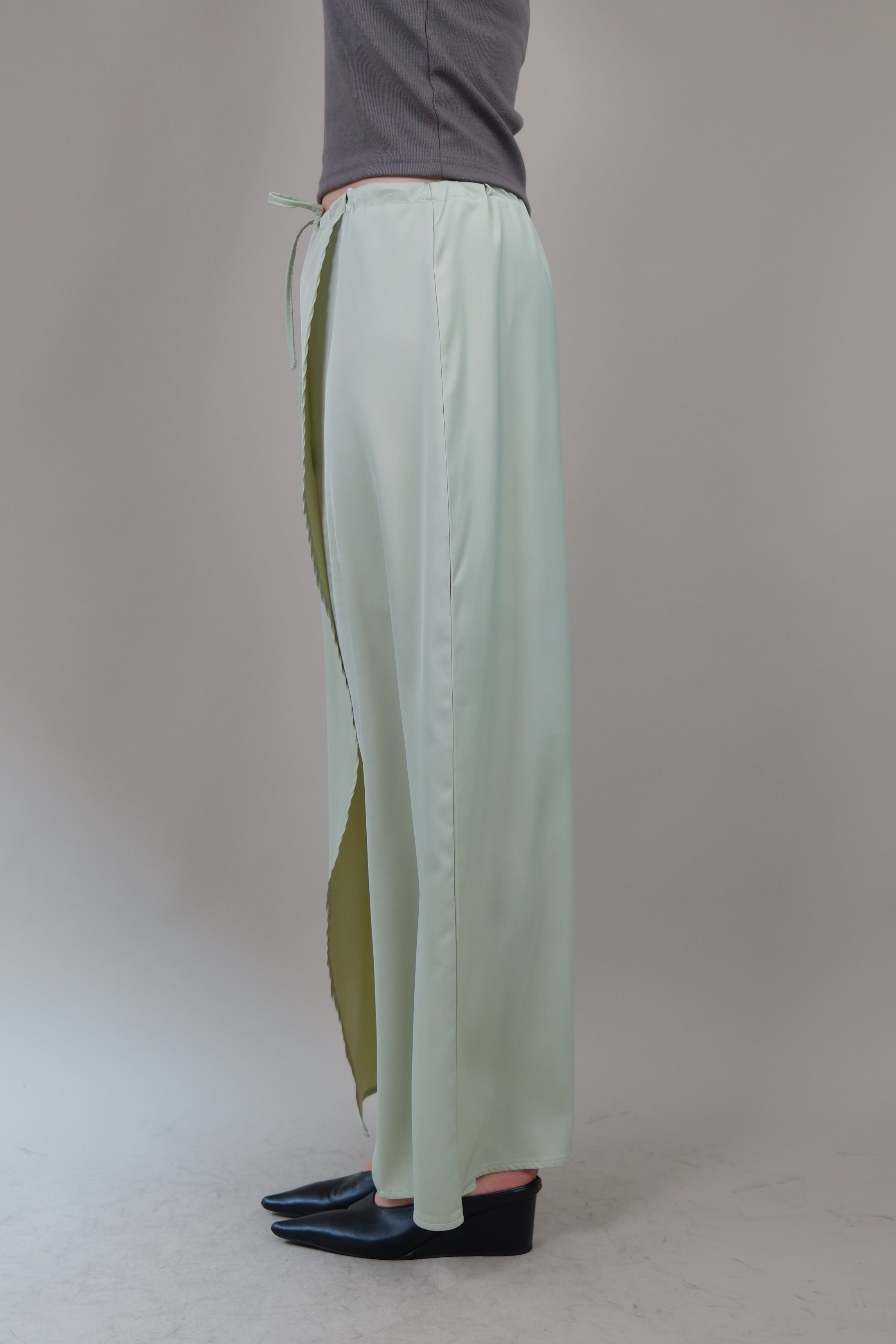 wrap silky maxi skirt