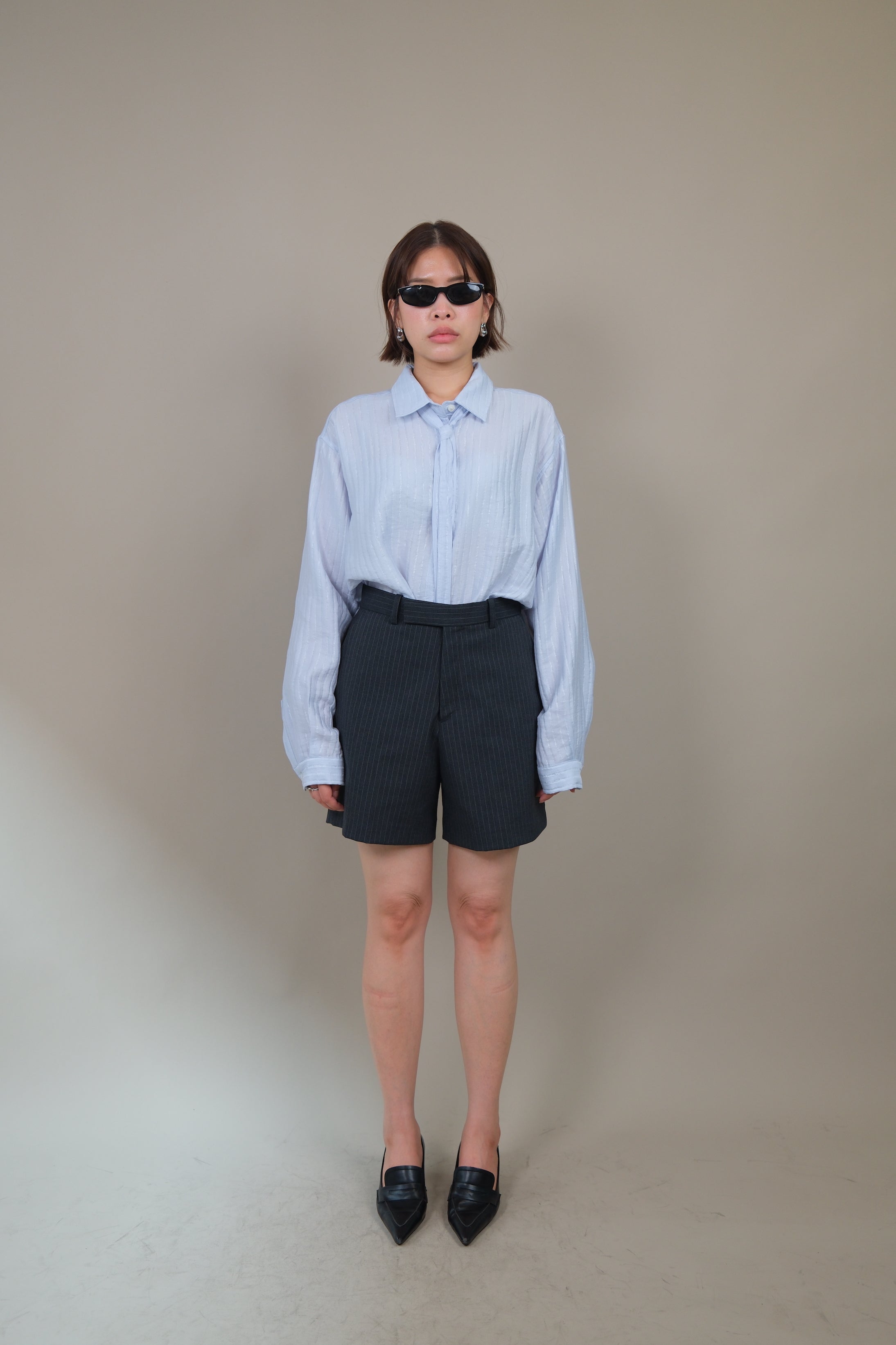 silky striped tie collar shirt