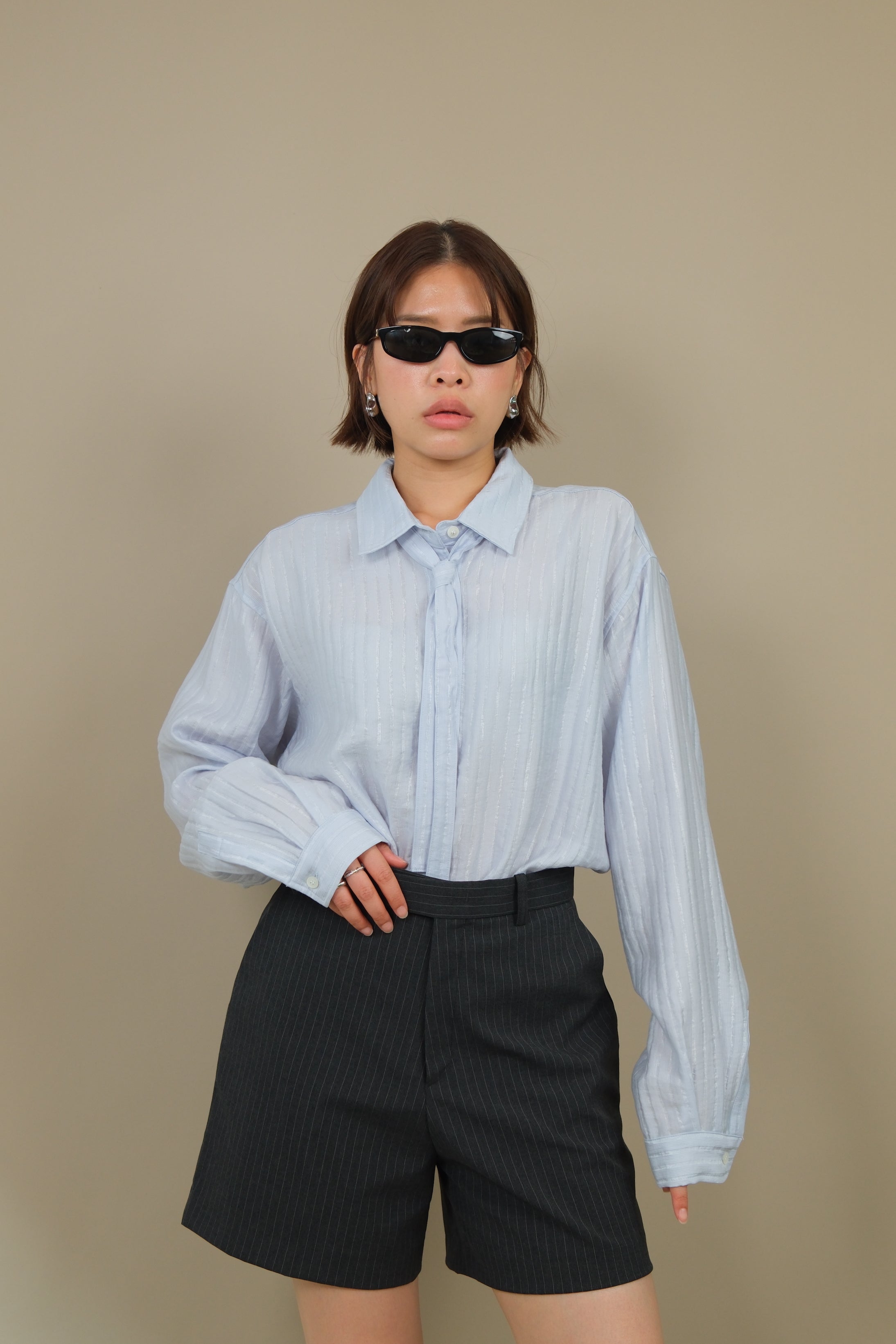 silky striped tie collar shirt