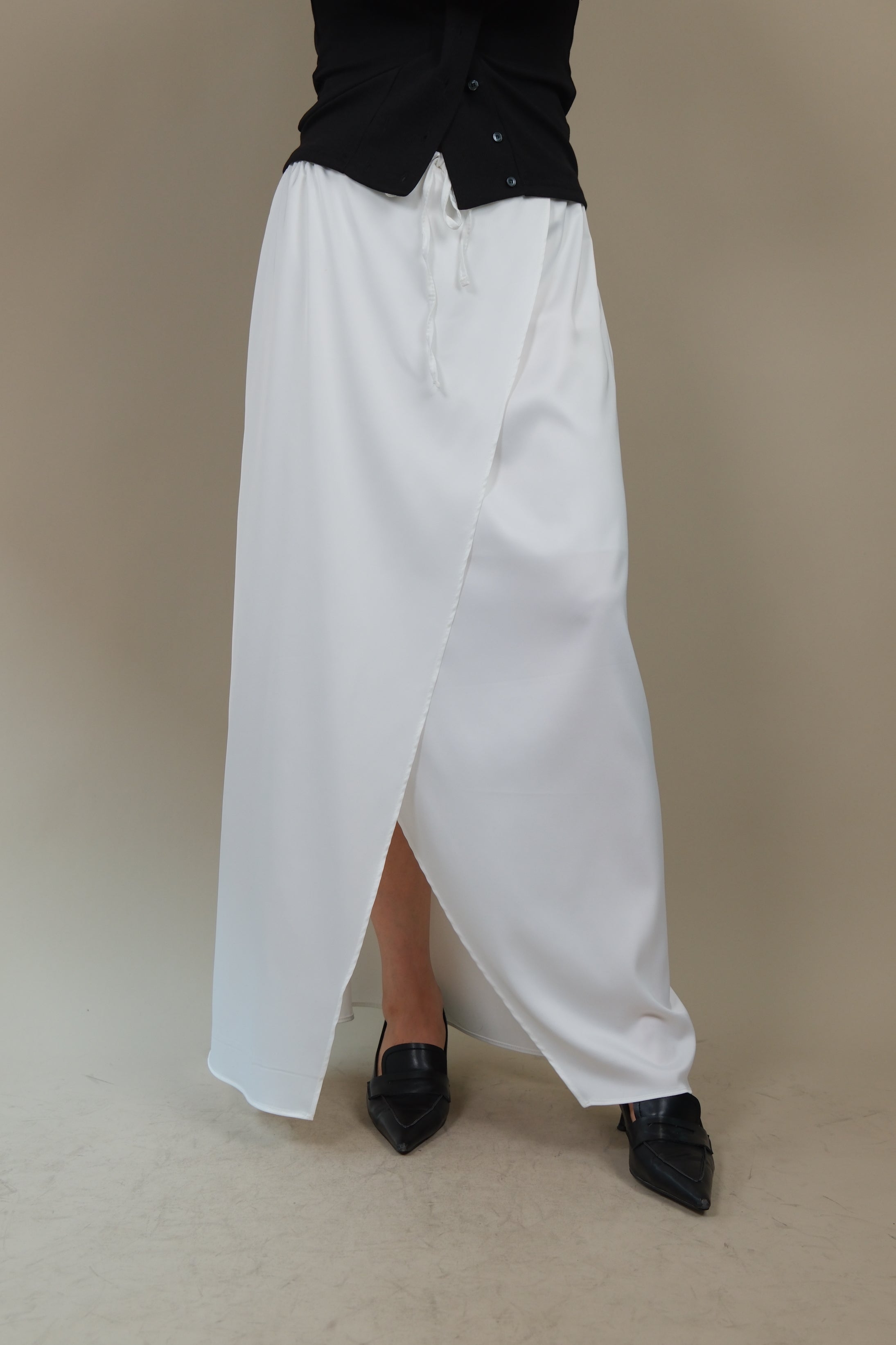 wrap silky maxi skirt