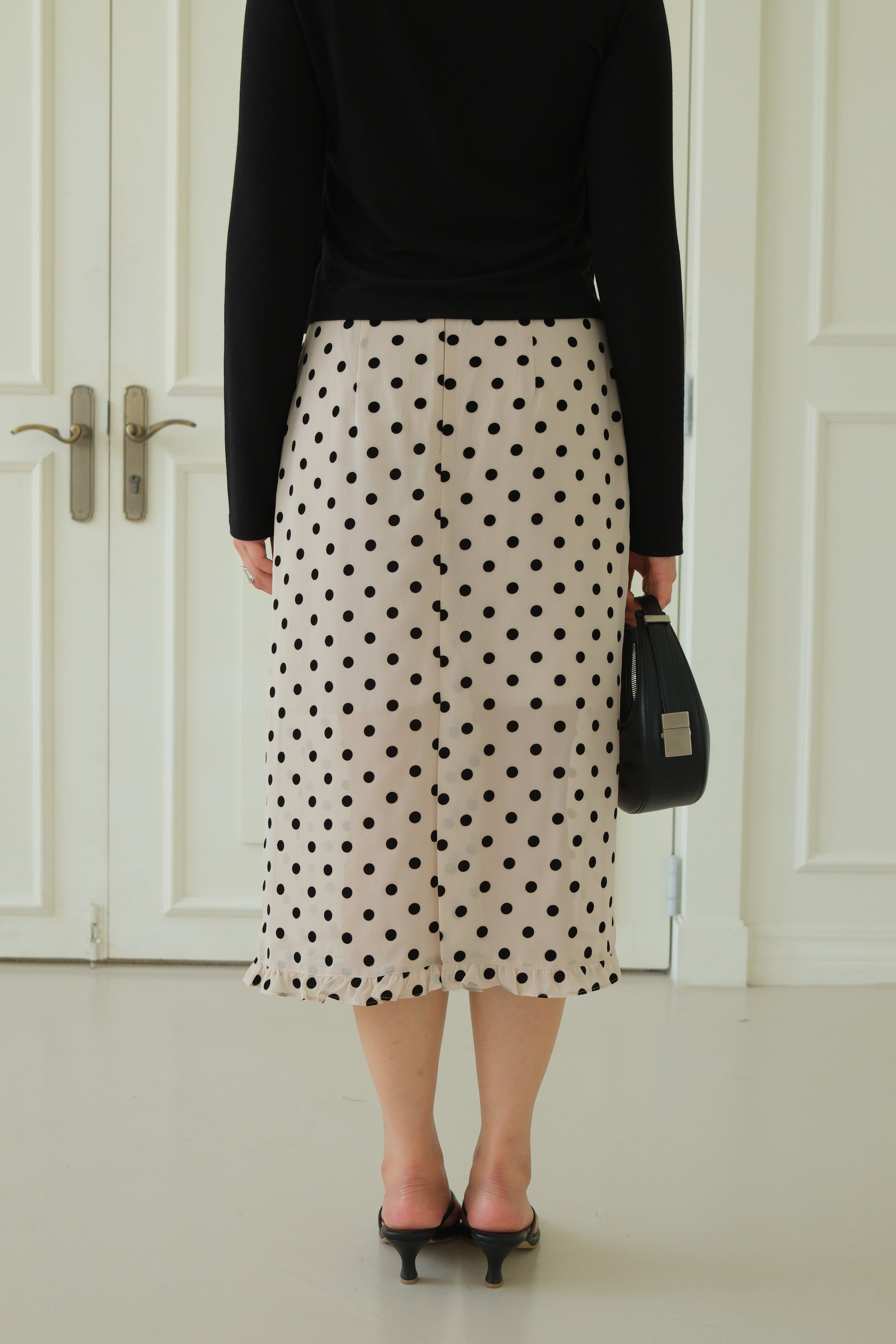 velvet polka dots frill edge sheer skirt