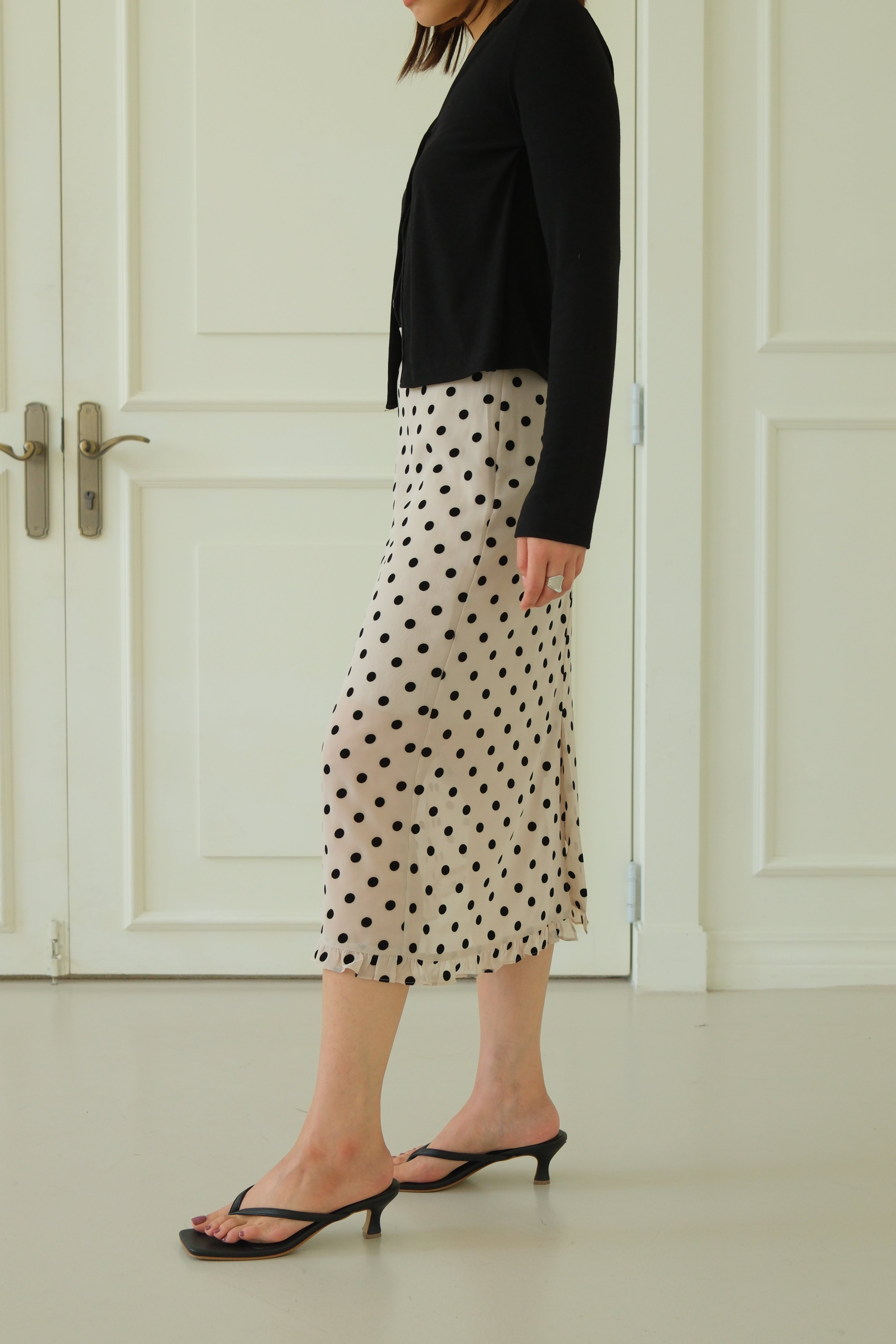 velvet polka dots frill edge sheer skirt