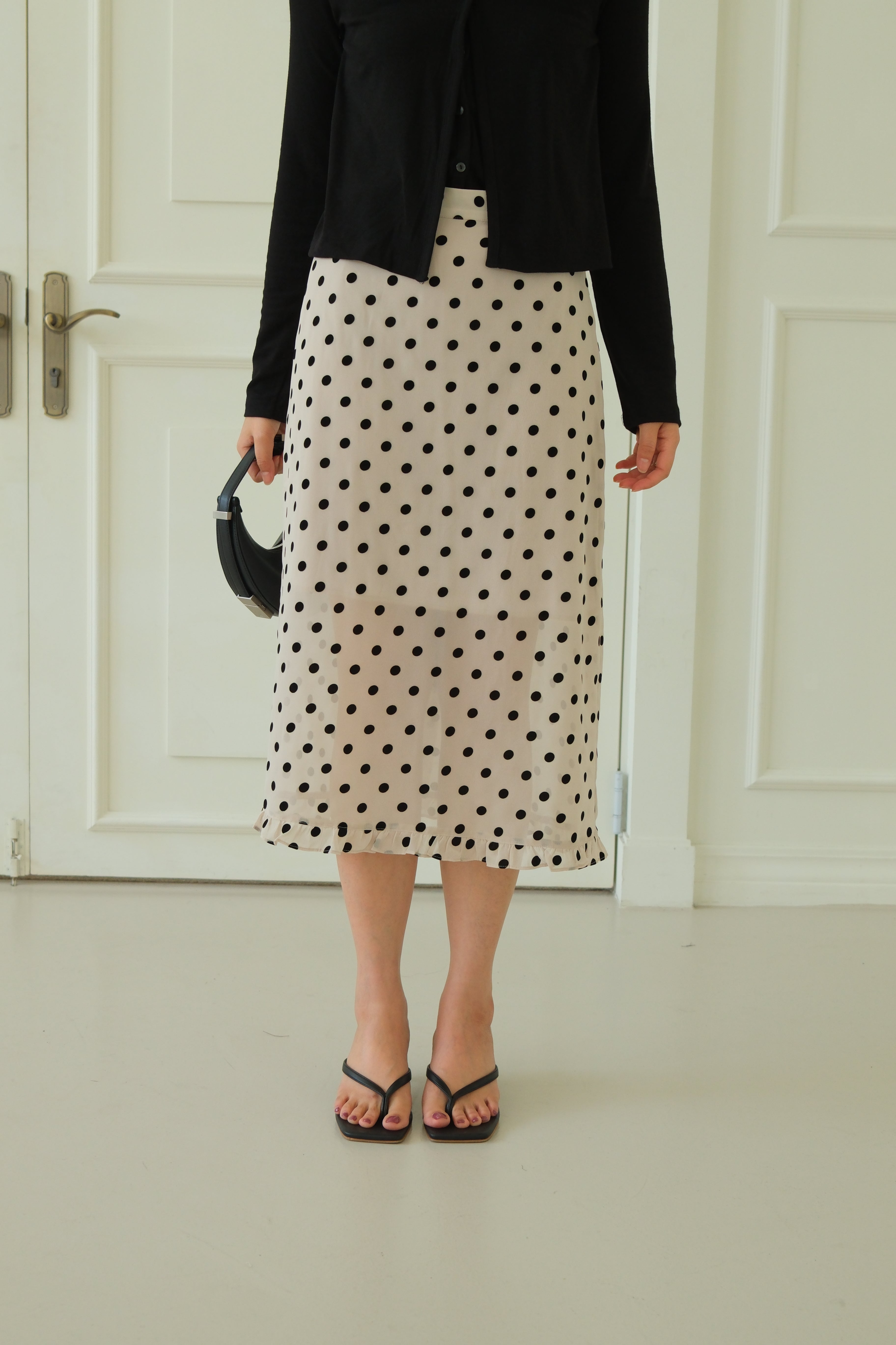 velvet polka dots frill edge sheer skirt