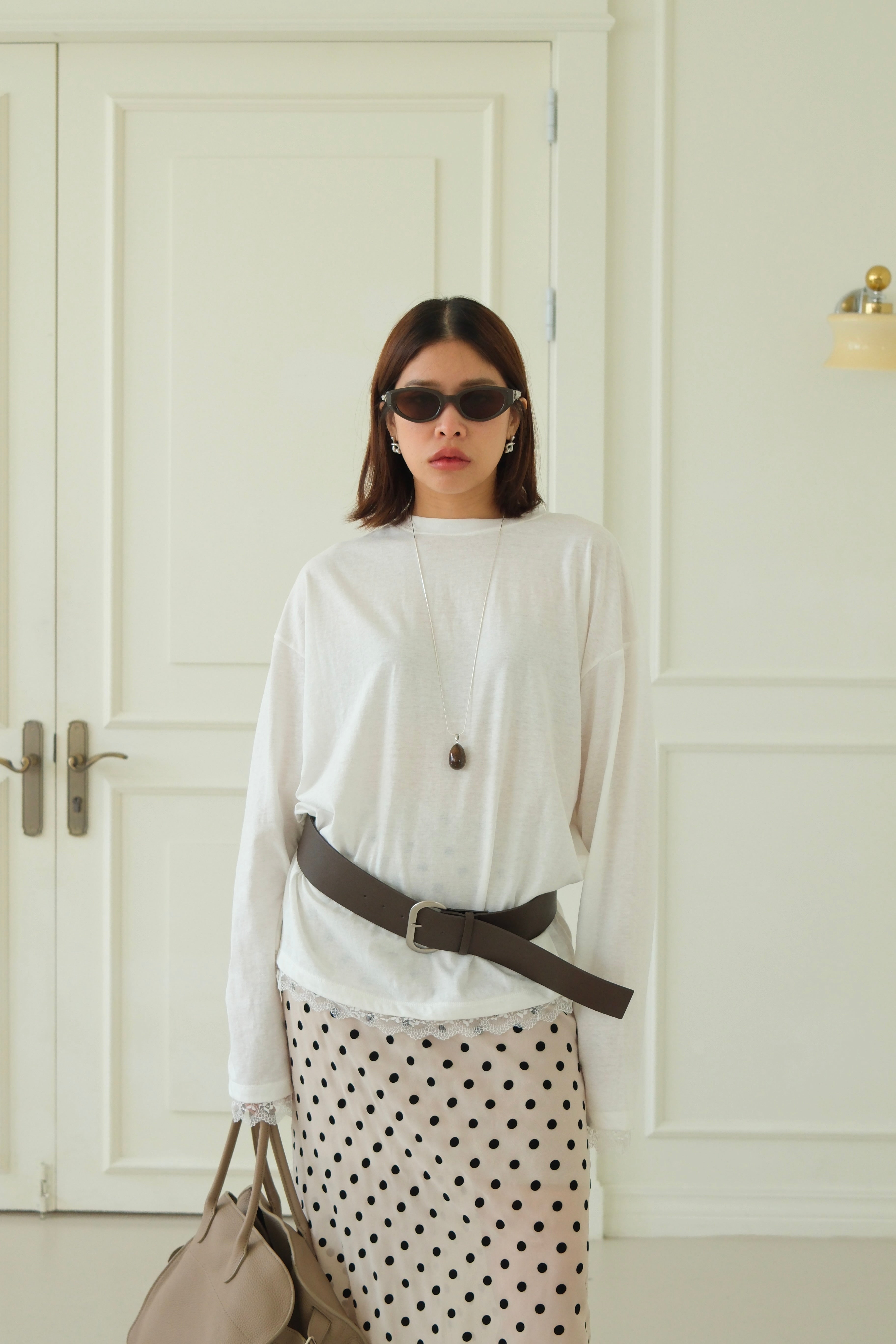 lace trim long-sleeve soft tee