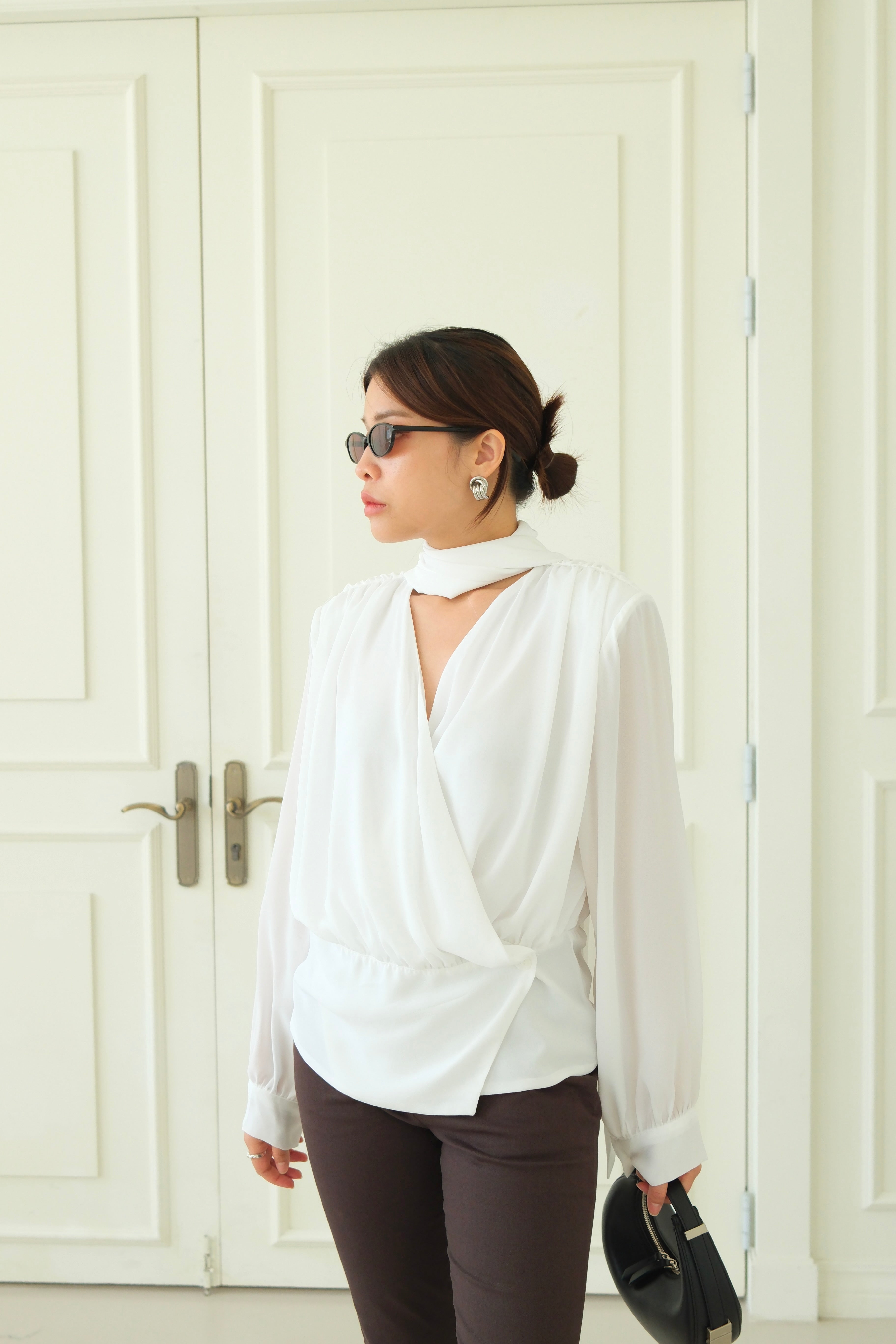 Lalis Scarf shirring wrap blouse