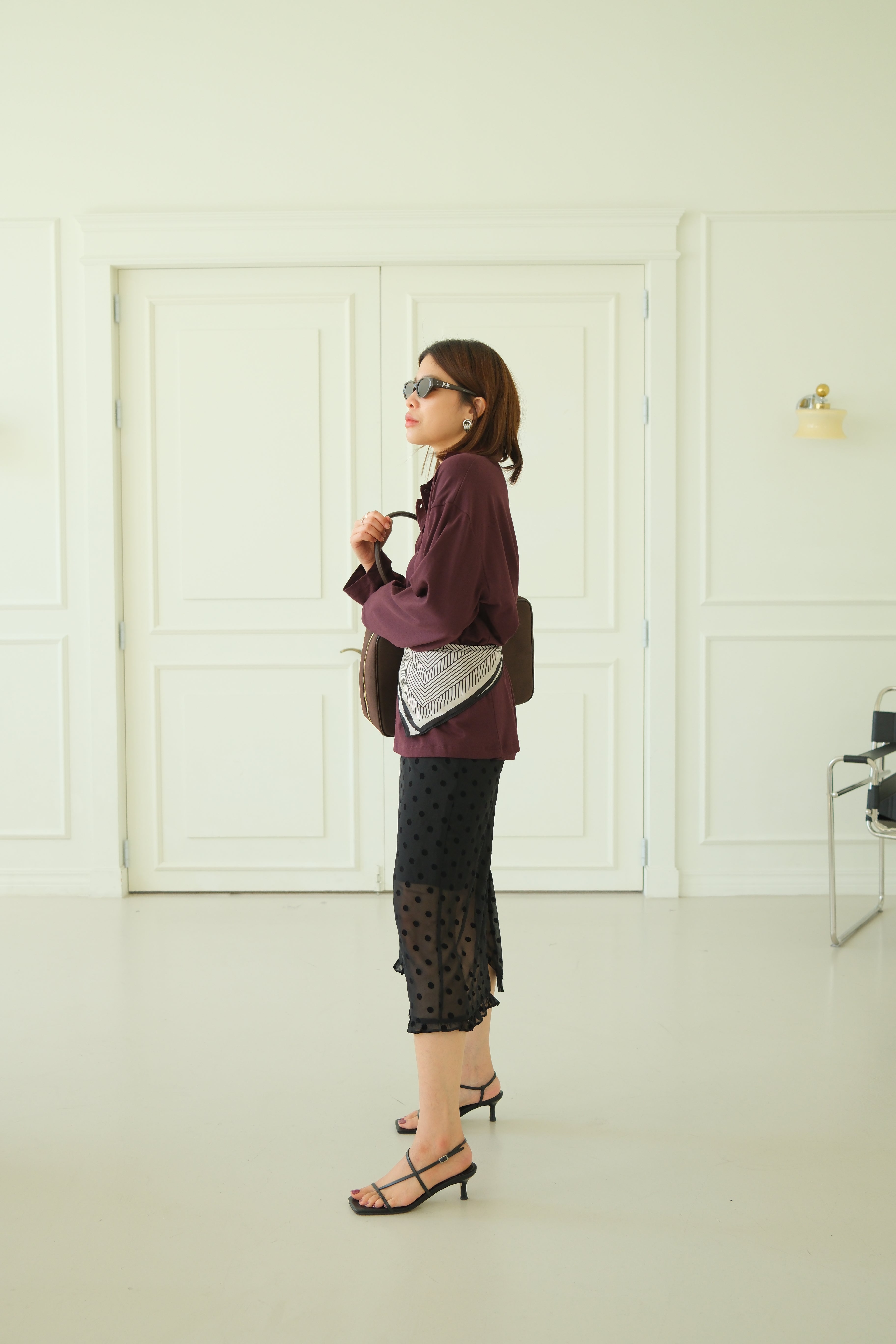 velvet polka dots frill edge sheer skirt