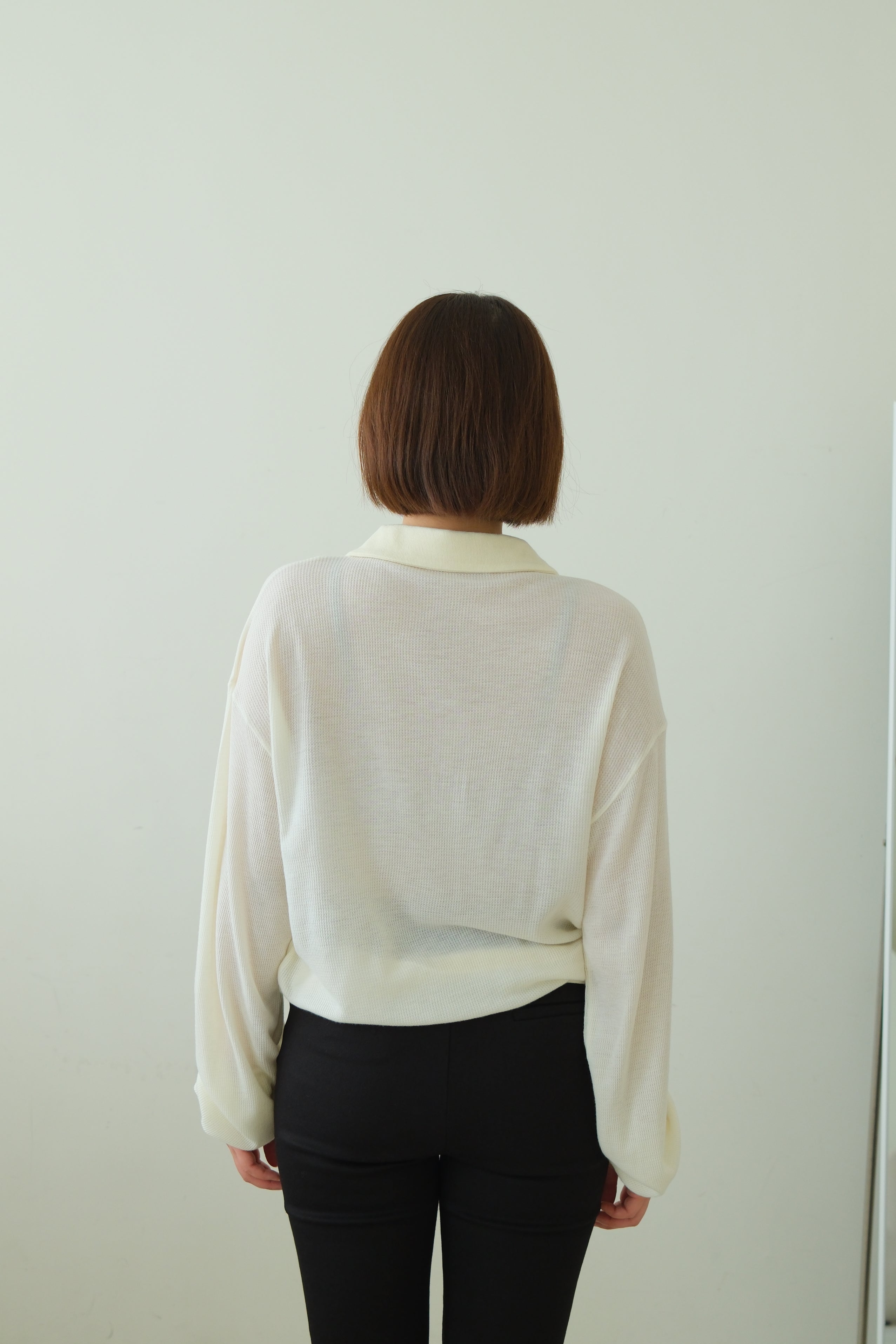 Waffle Knit Polo Long Sleeve Top