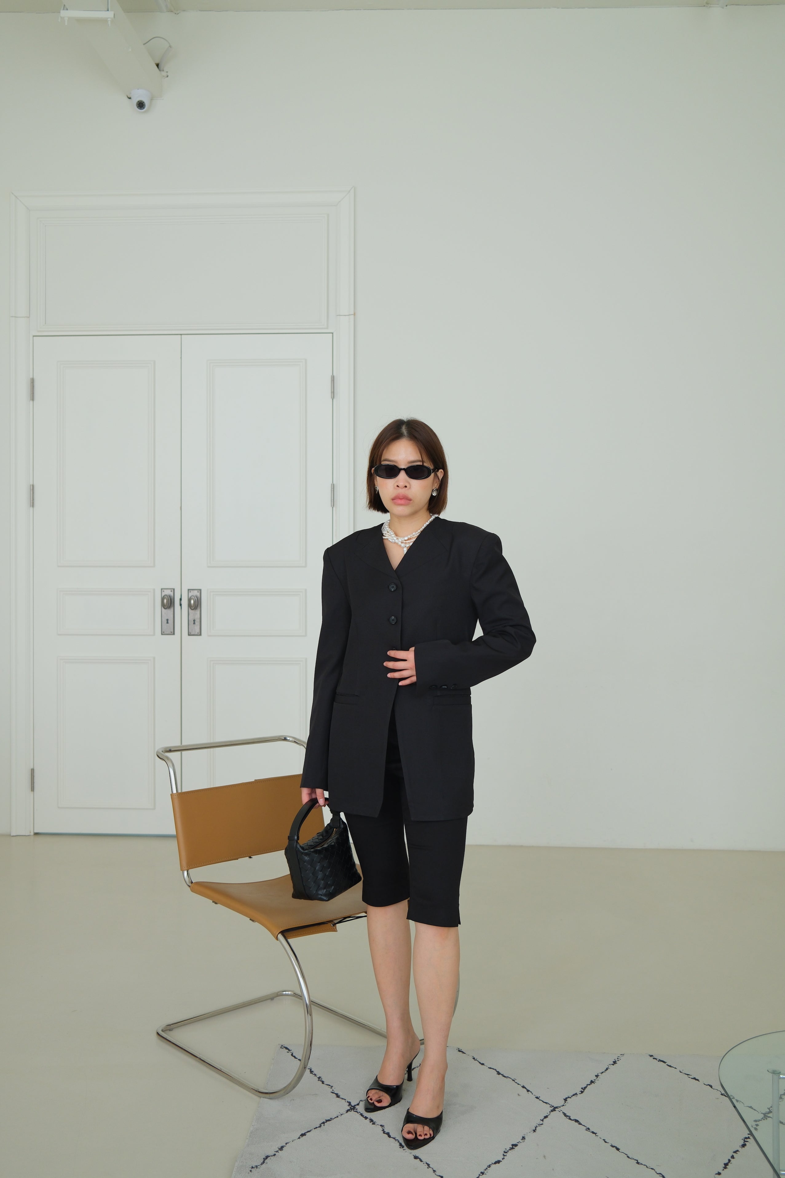 Collarless V-Neck Longline Blazer