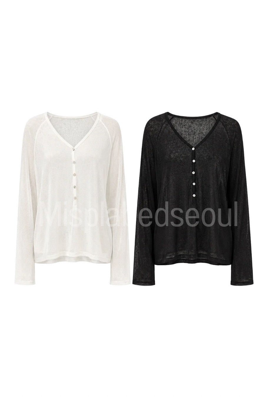 Linear V-Neck Half-Button Top