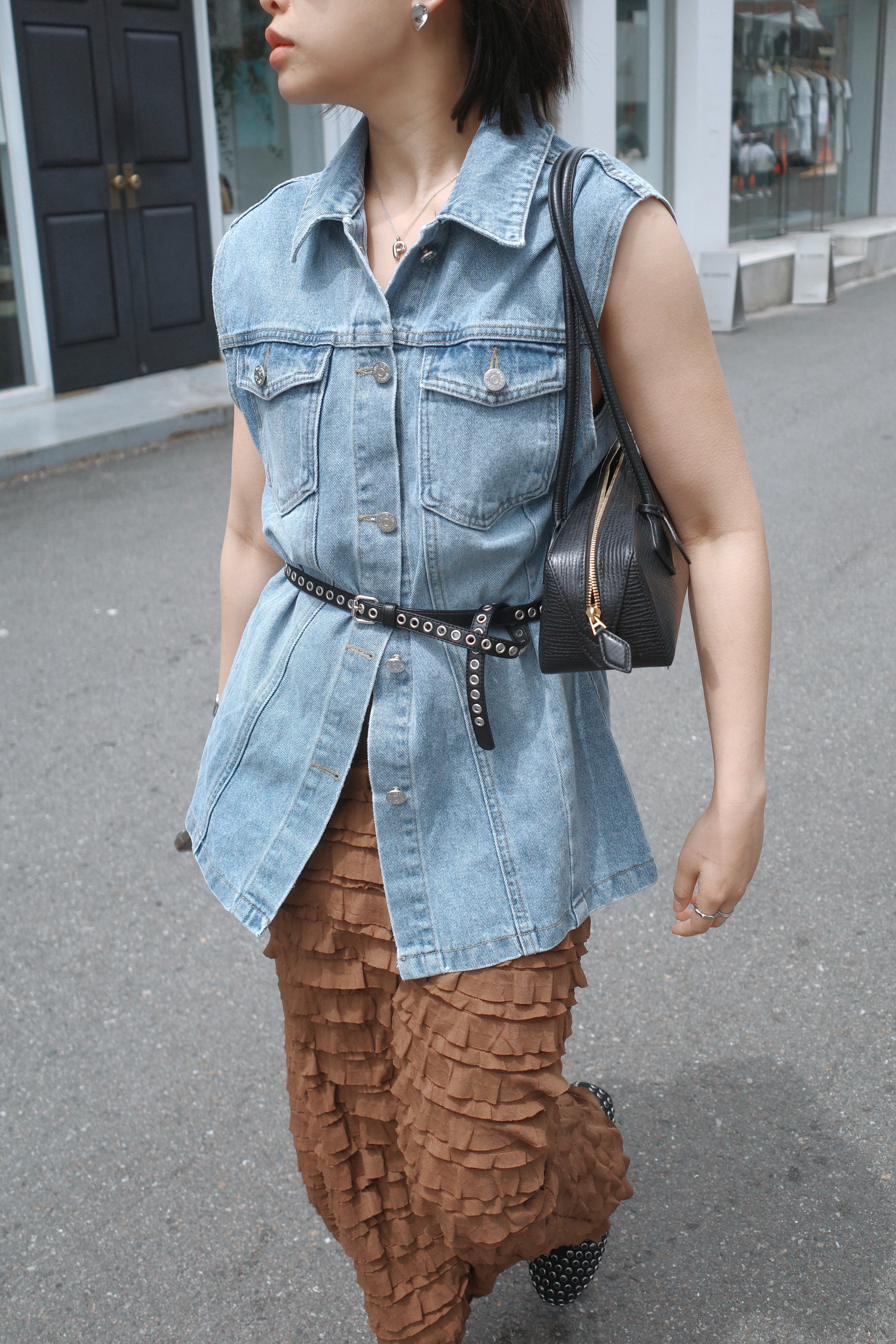 Vesper denim long vest