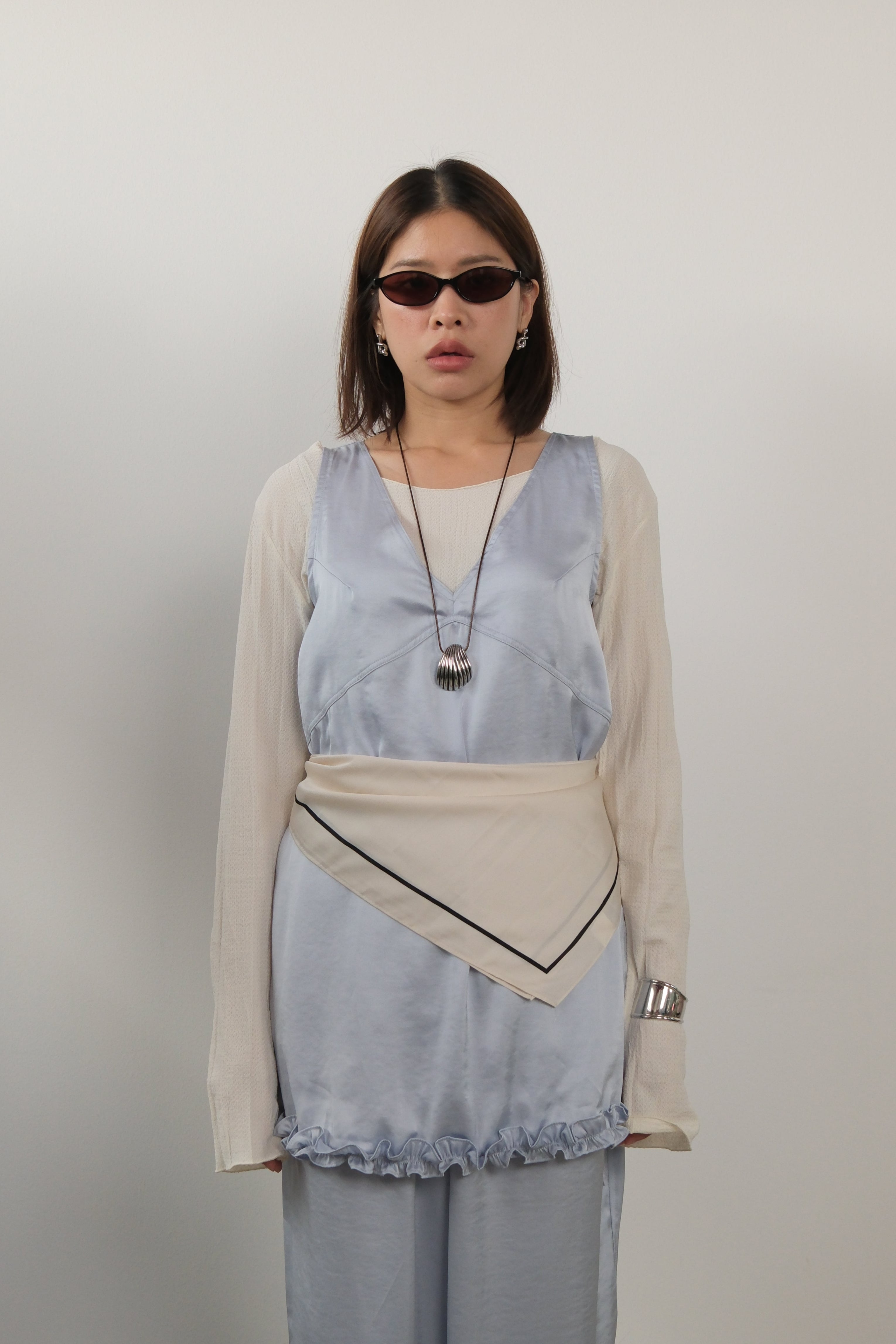 Flaw double v neck satin blouse