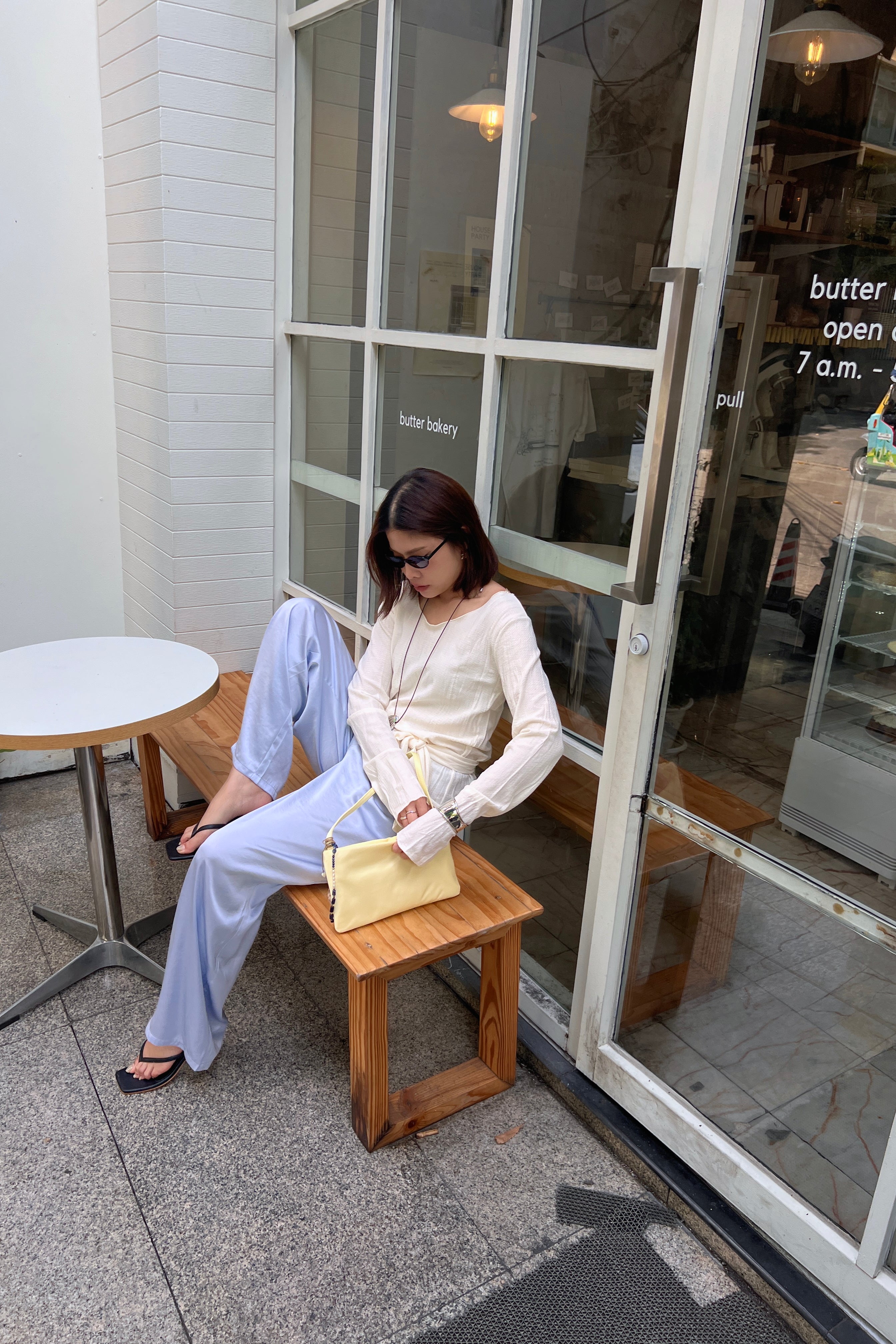 Yuna wrinkled longsleeve blouse with tie