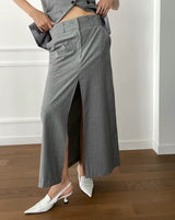 double waistband front split pencil skirt