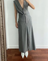 double waistband front split pencil skirt