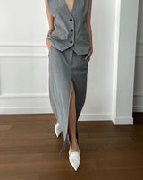 double waistband front split pencil skirt