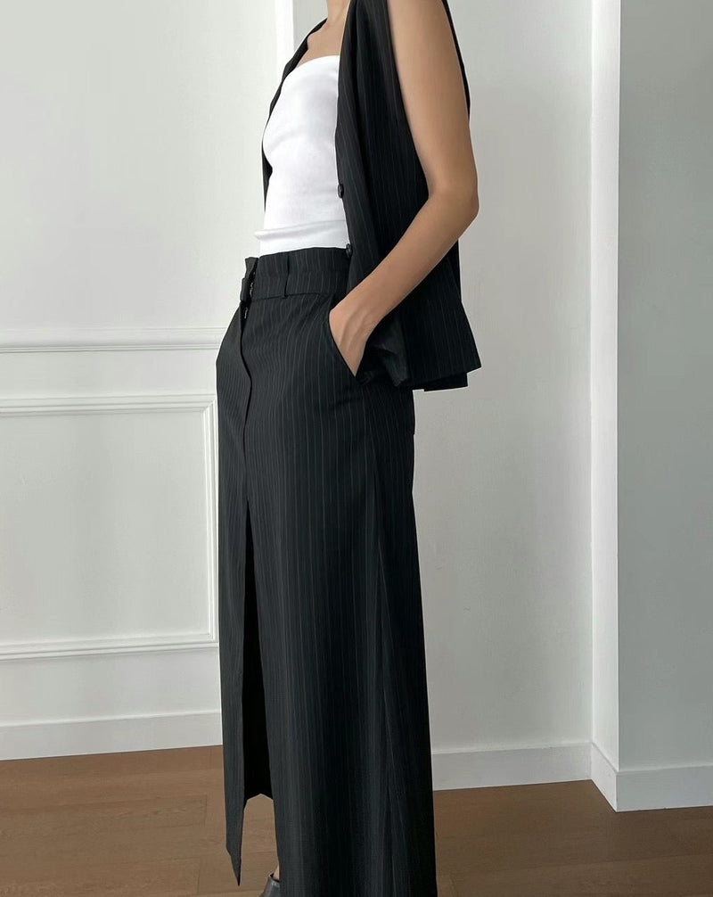 double waistband front split pencil skirt