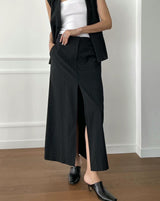 double waistband front split pencil skirt