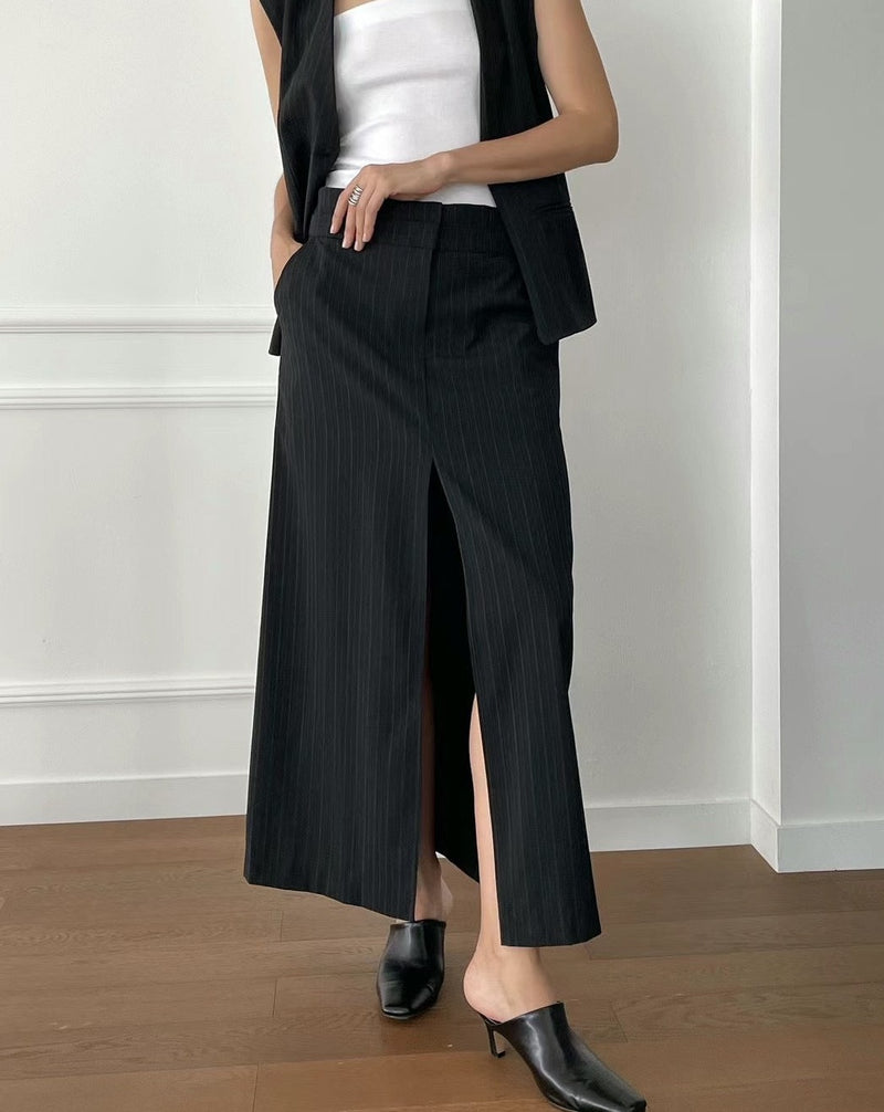 double waistband front split pencil skirt