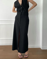 double waistband front split pencil skirt