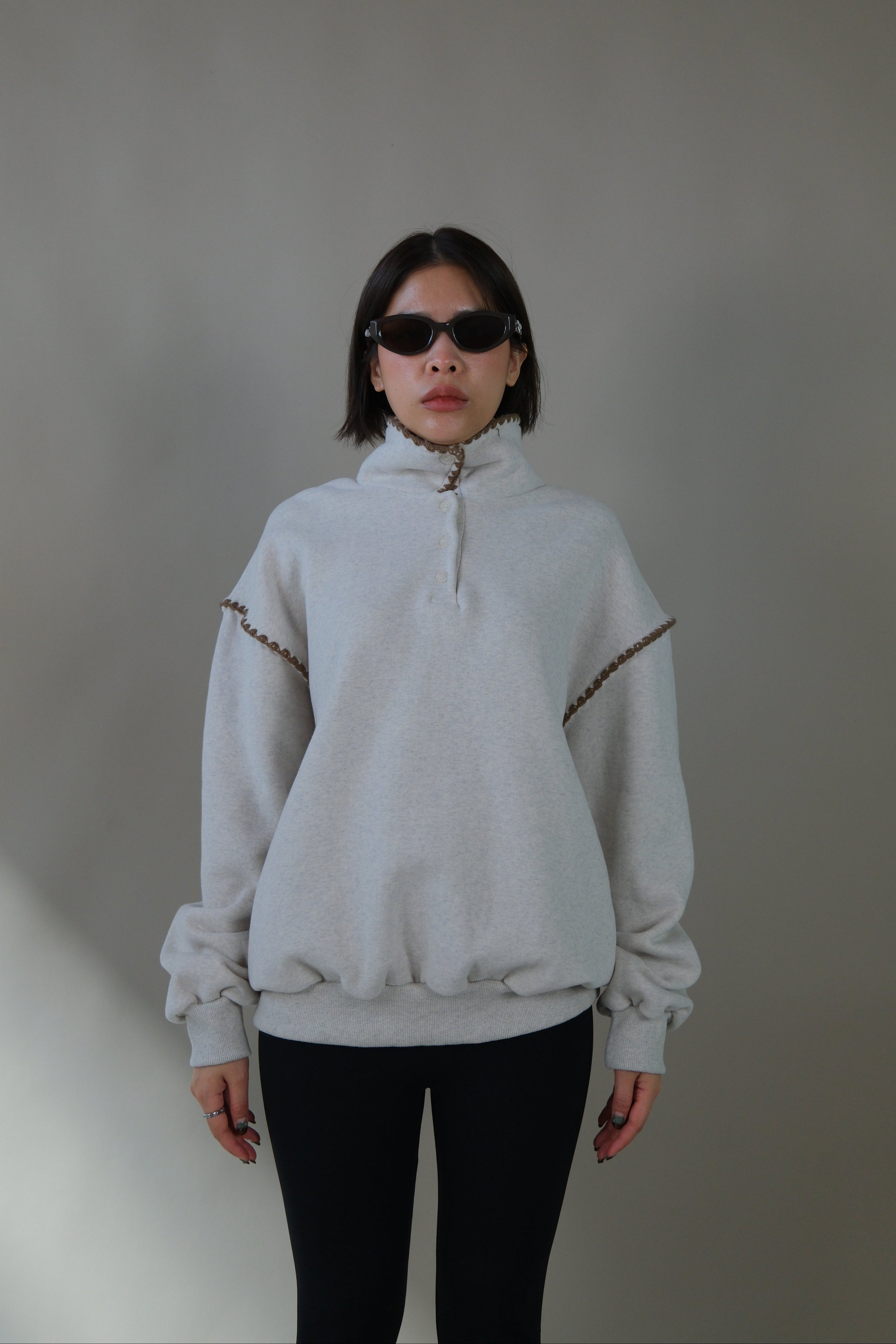 Fleece collar polo sweater