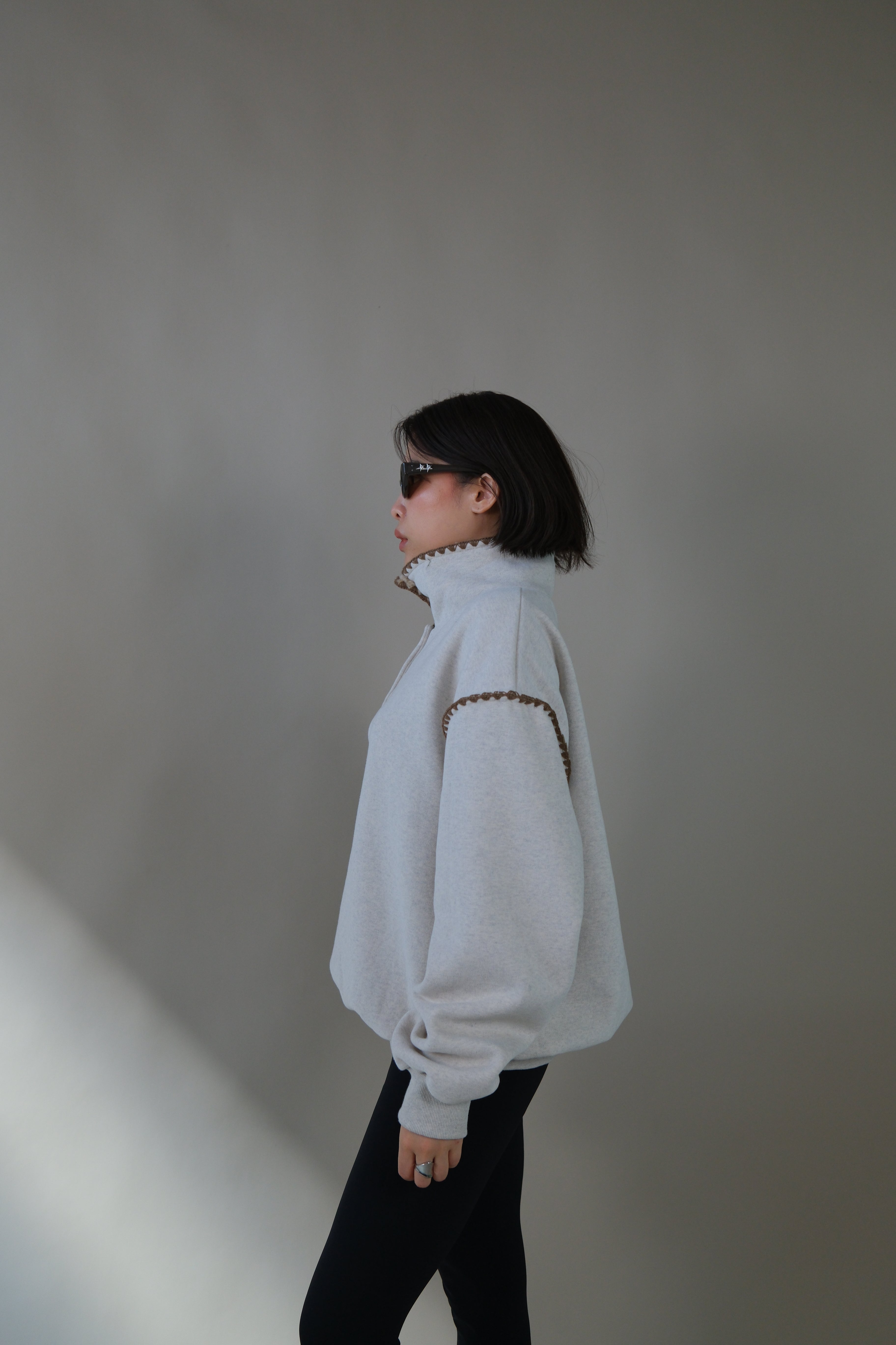 Fleece collar polo sweater