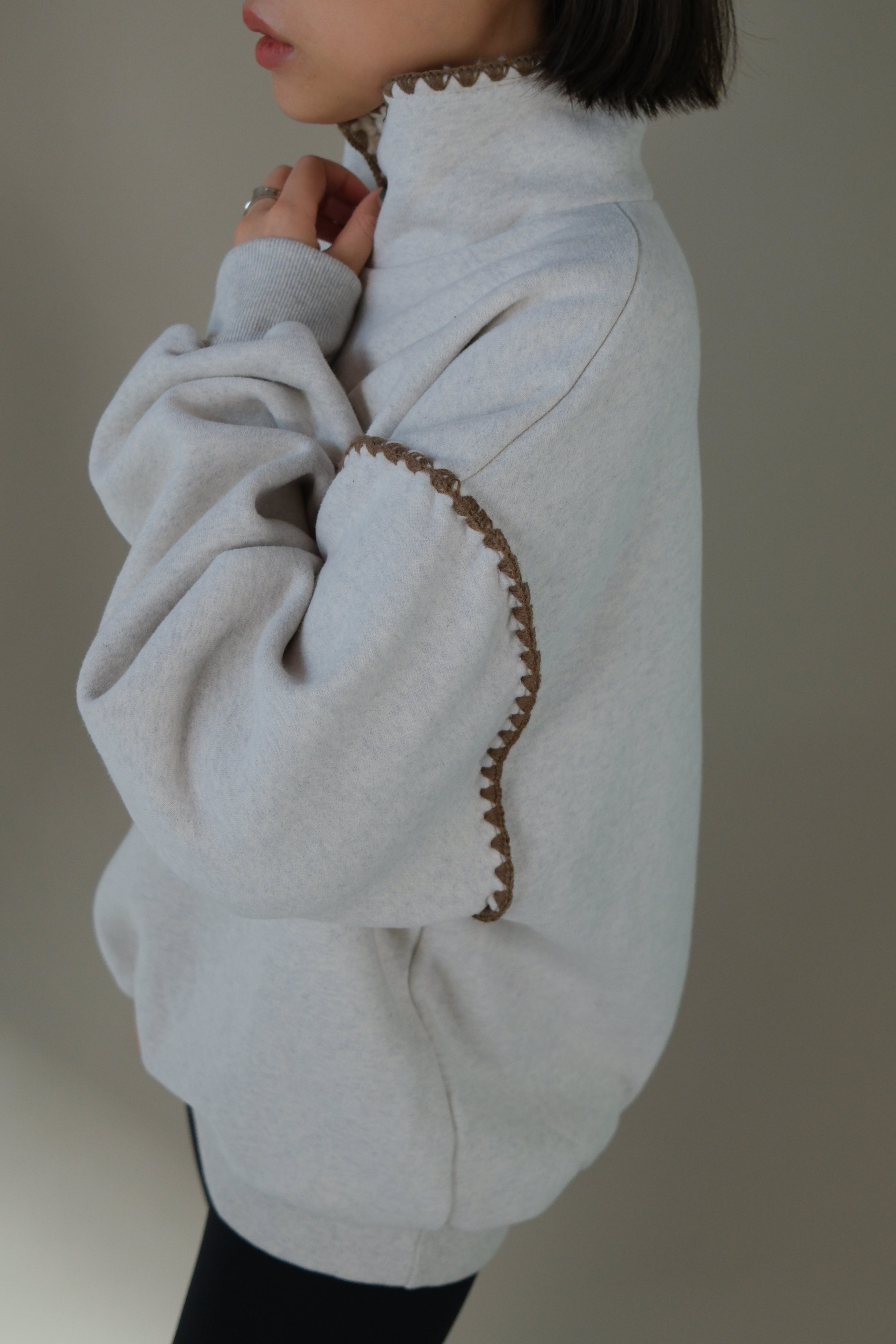 Fleece collar polo sweater