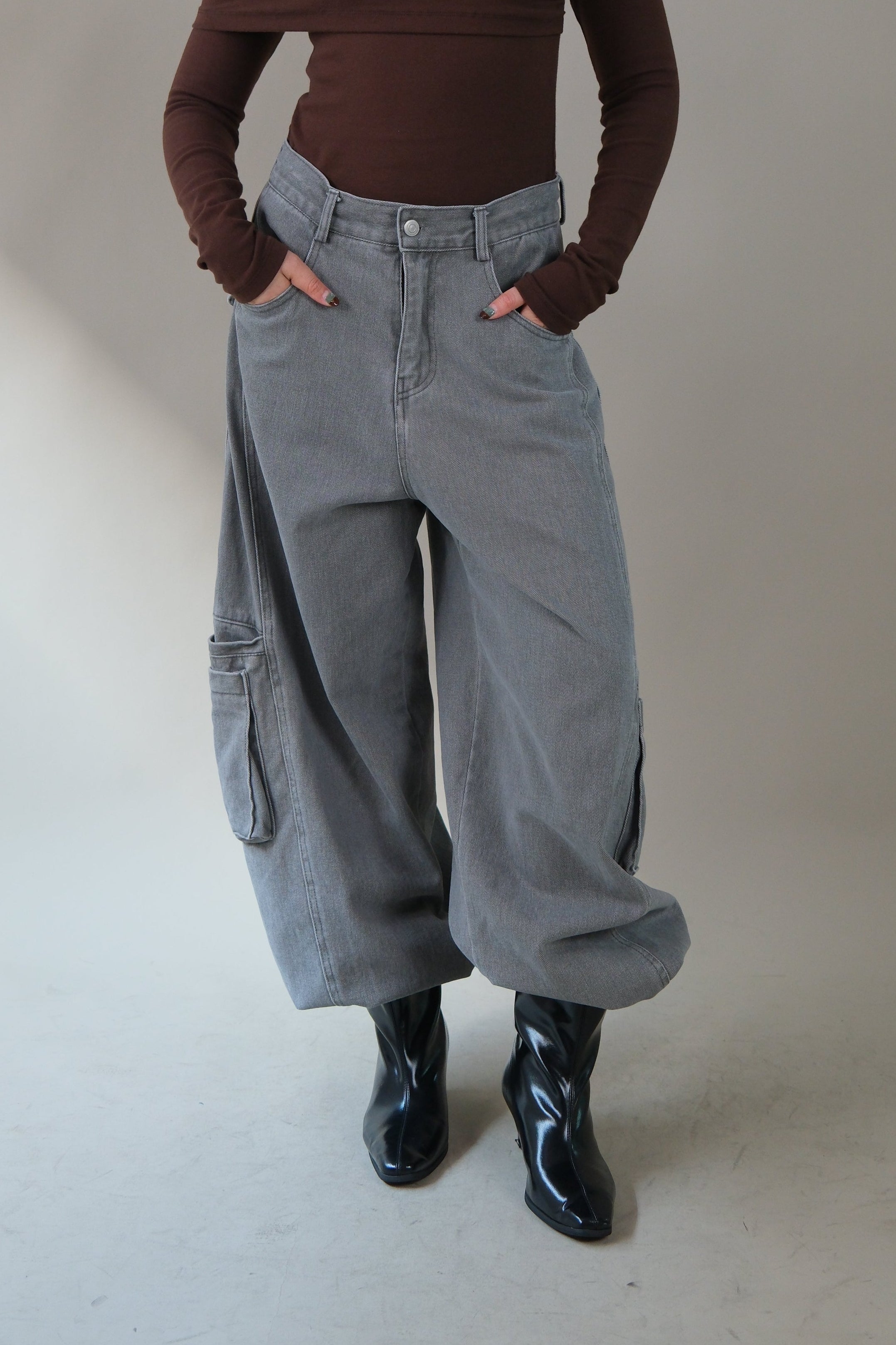 adjustable waist open pocket wide leg jeans