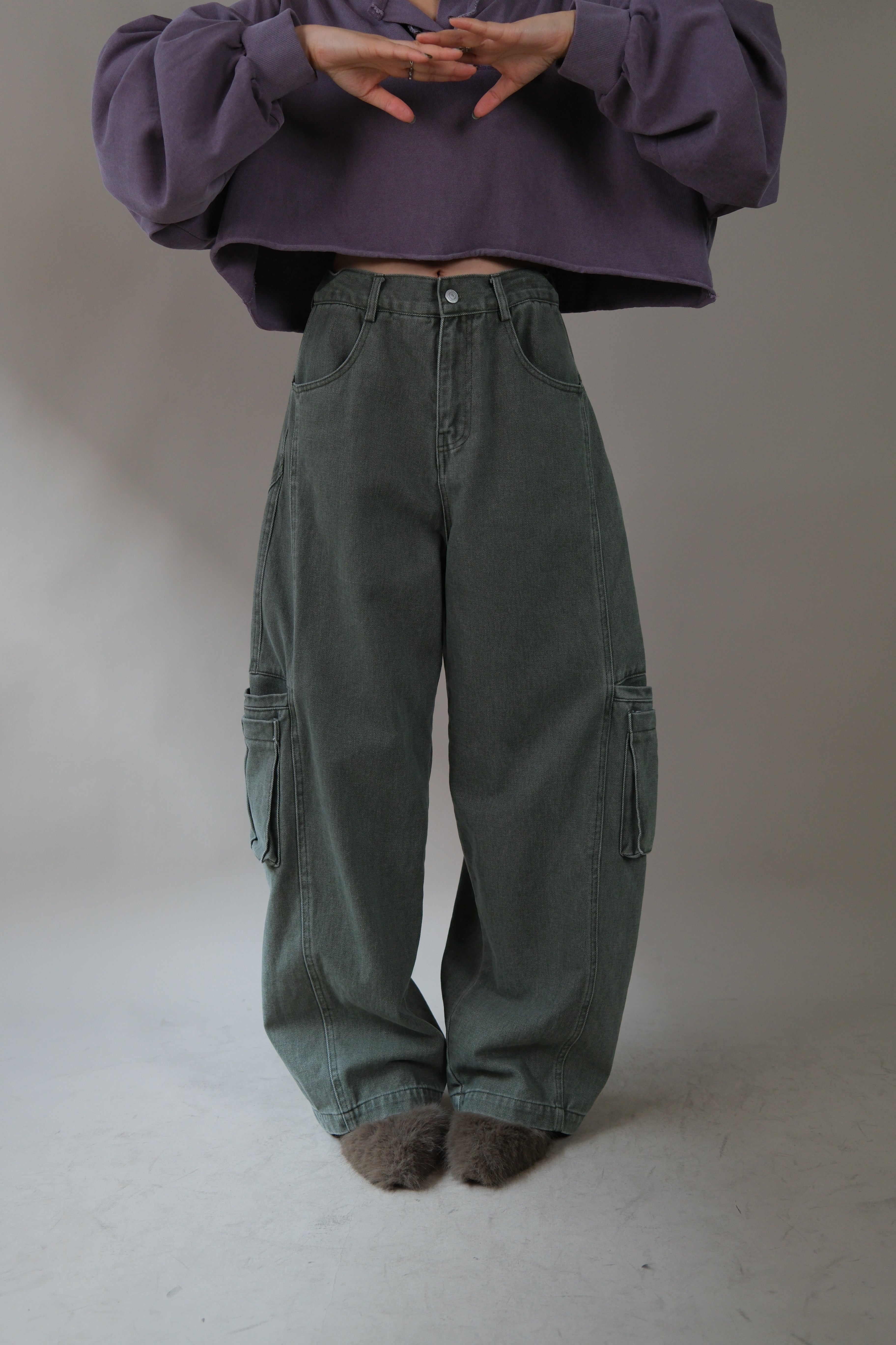 adjustable waist open pocket wide leg jeans