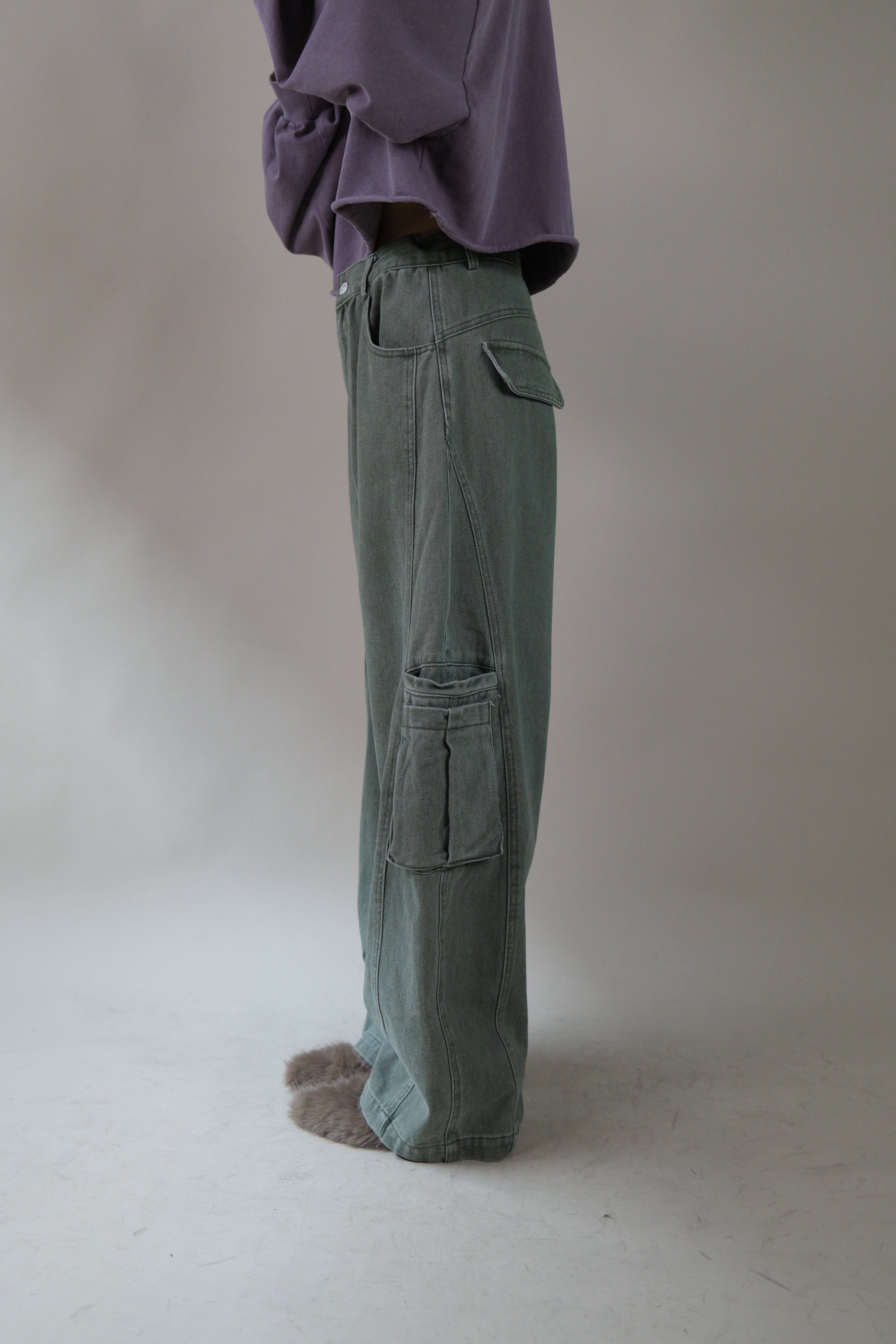 adjustable waist open pocket wide leg jeans