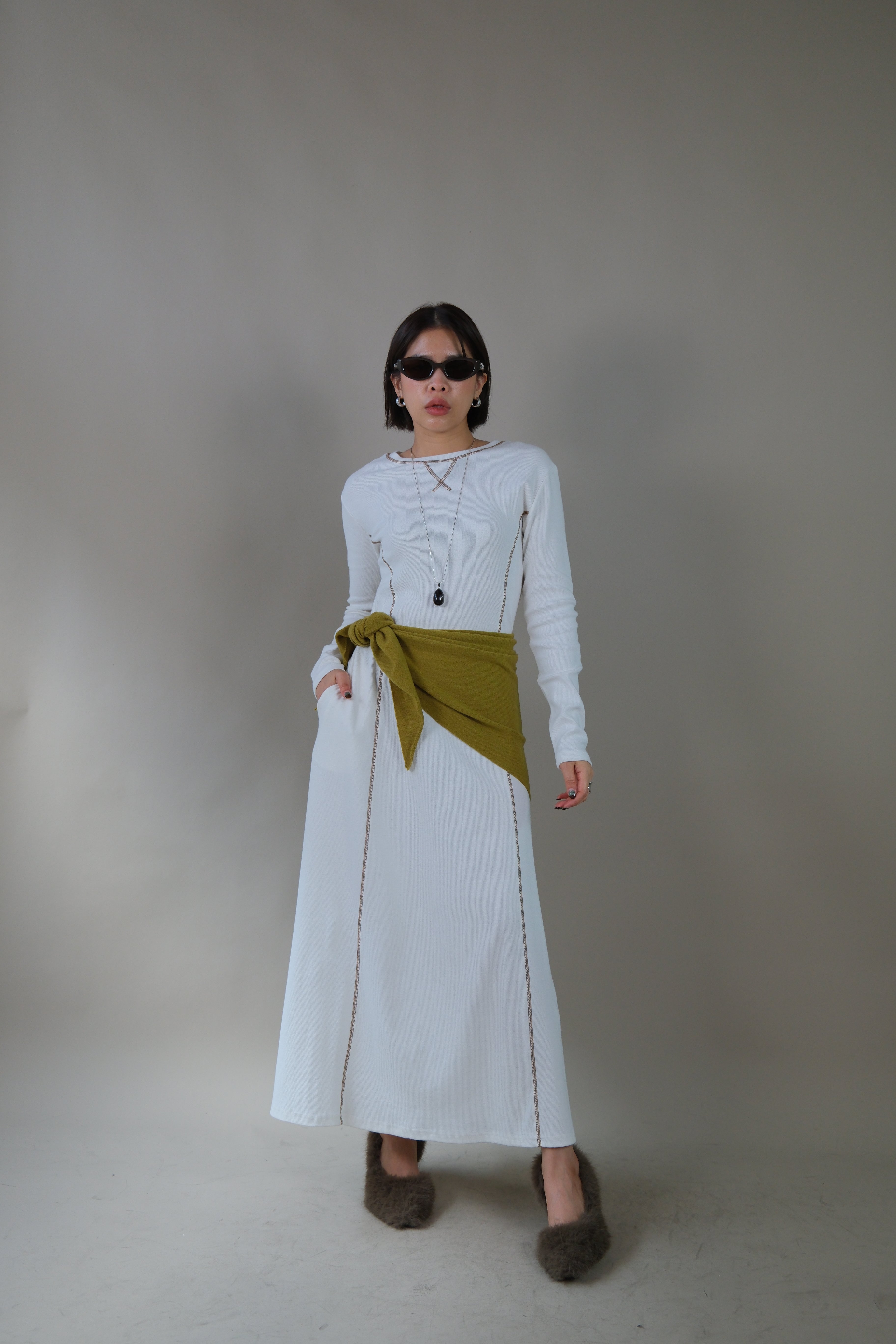 Silhouette cotton long sleeve maxi dress