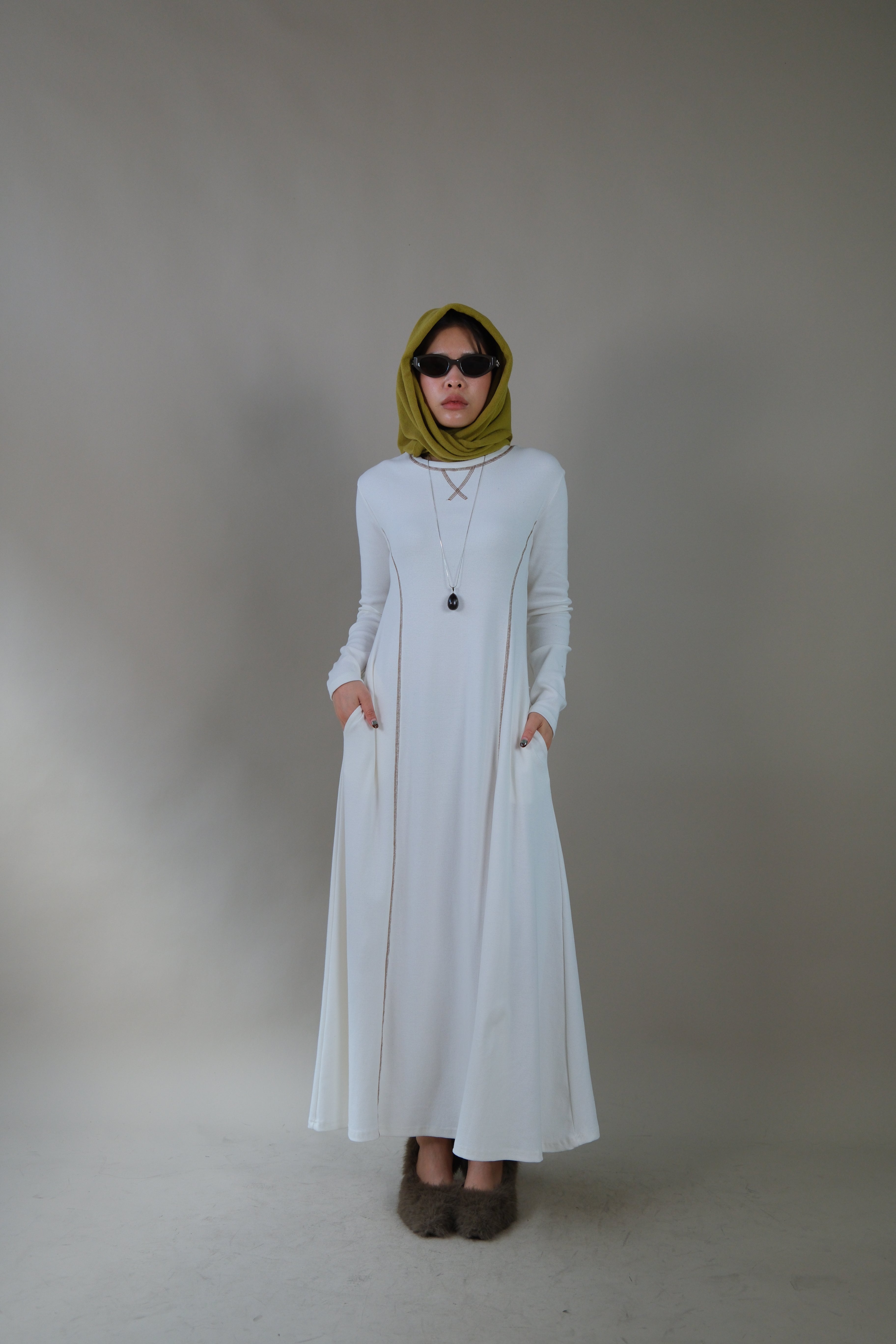Silhouette cotton long sleeve maxi dress
