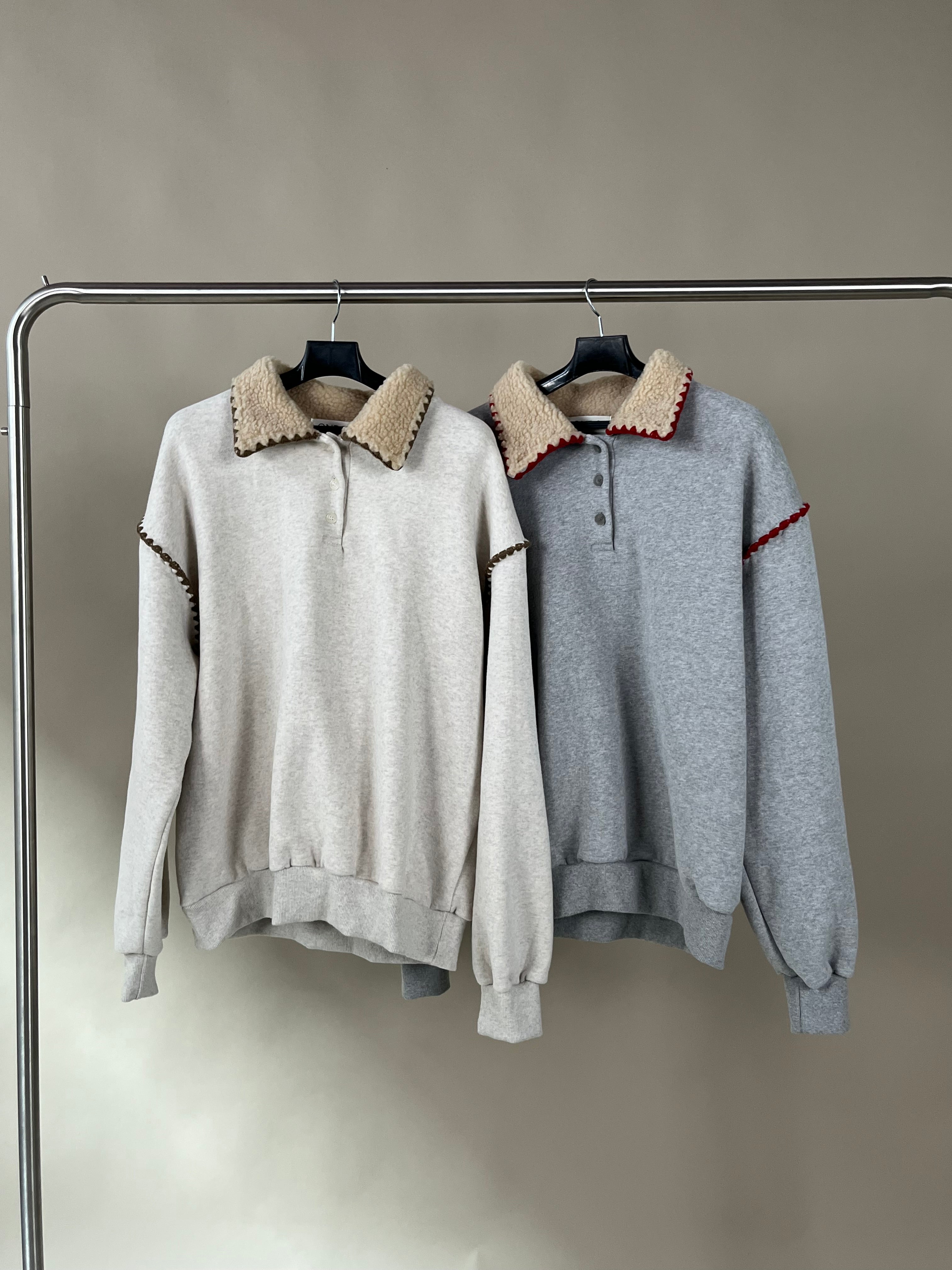 Fleece collar polo sweater