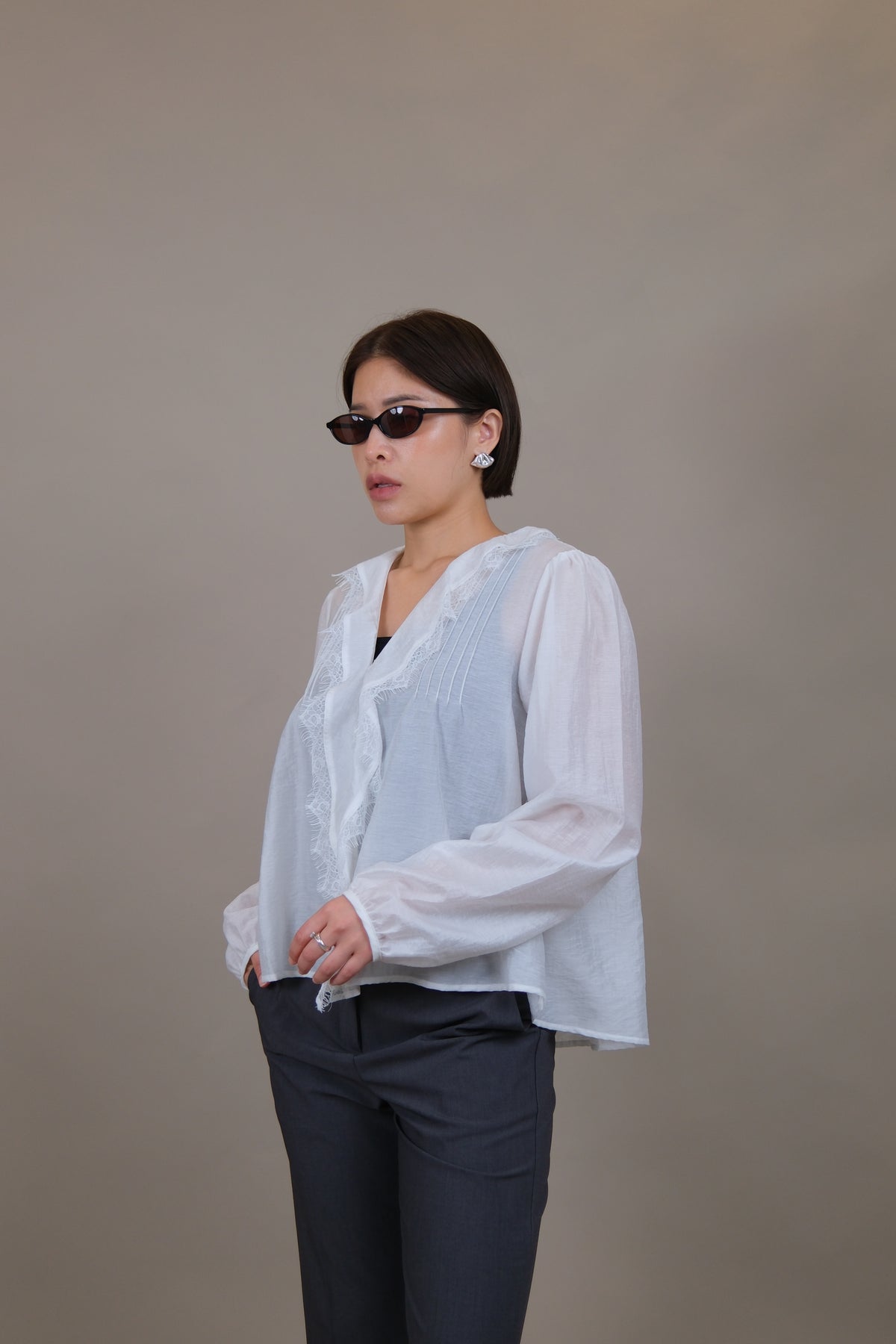 Elodie Ruffle Lace Sheer Blouse