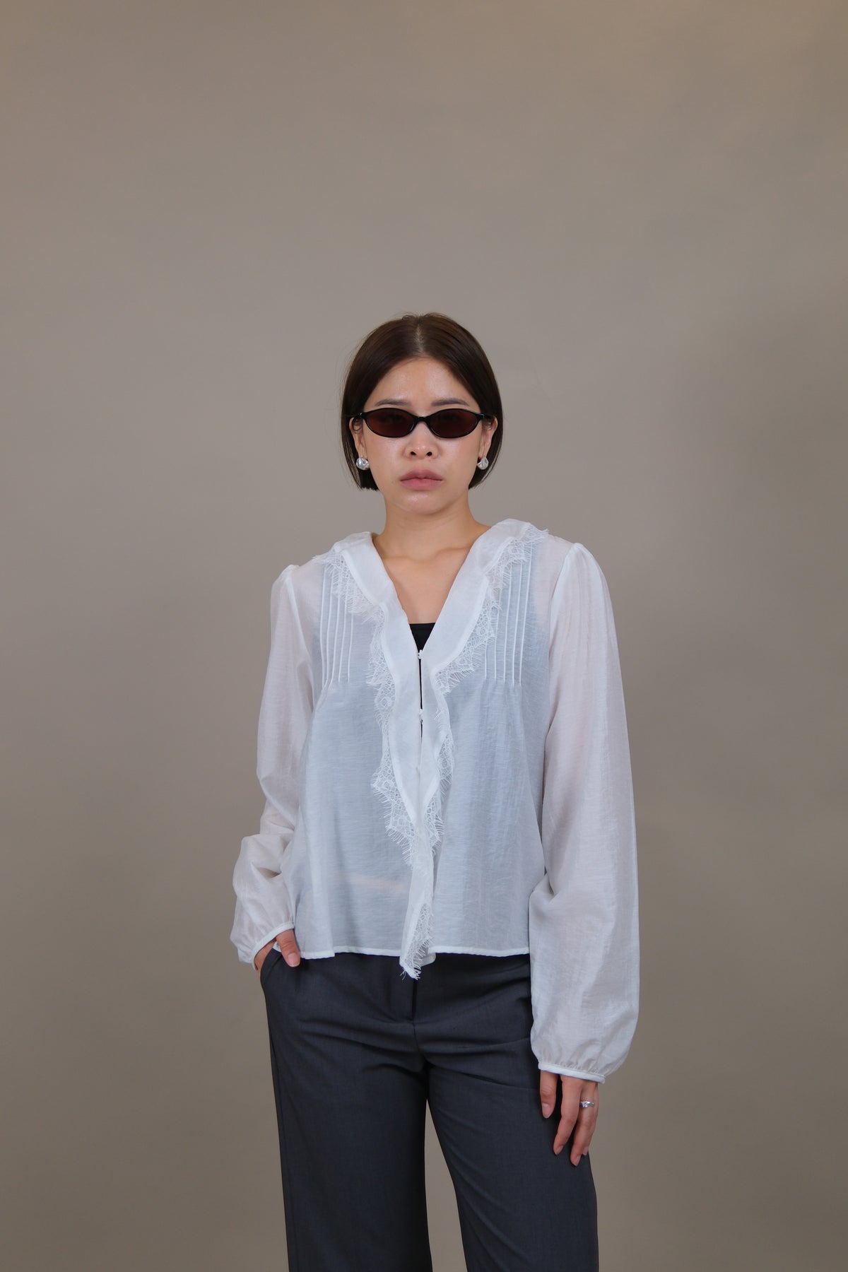 Elodie Ruffle Lace Sheer Blouse