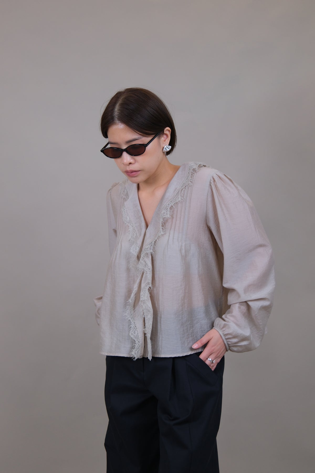 Elodie Ruffle Lace Sheer Blouse