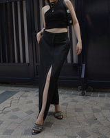 double waistband front split pencil skirt