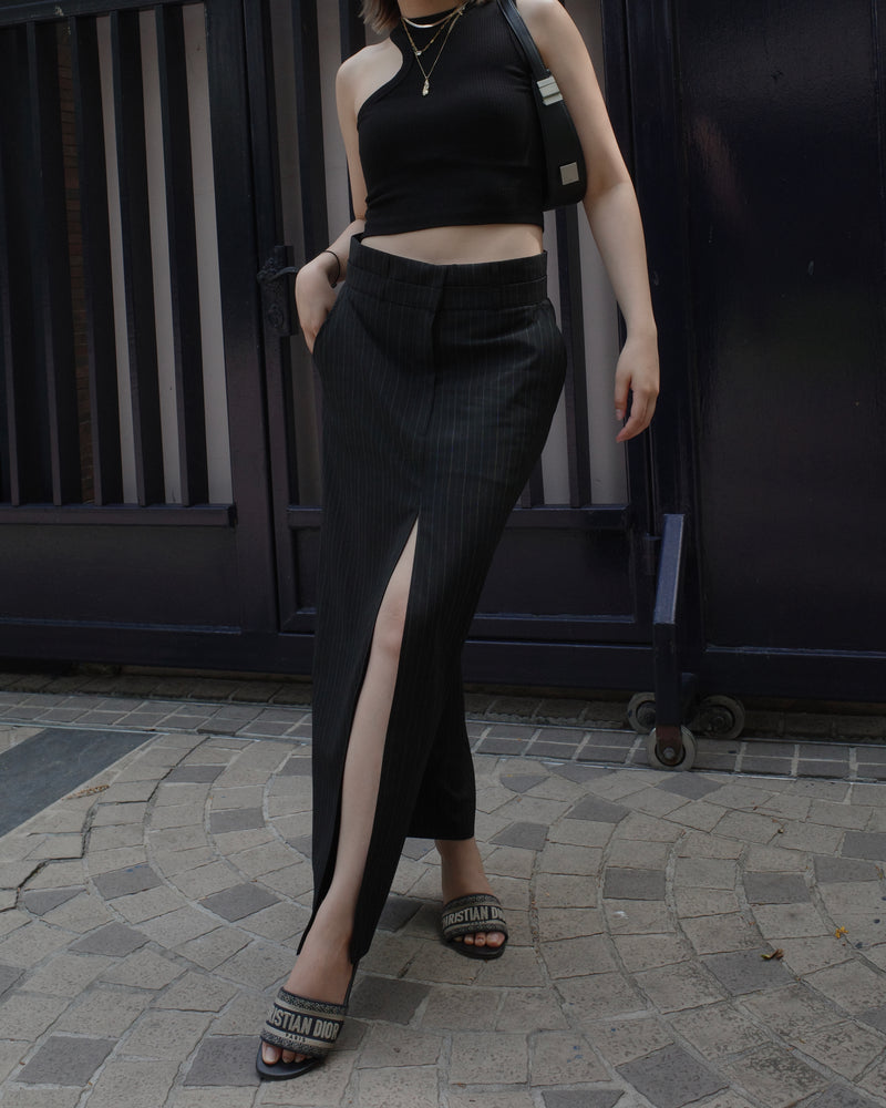 double waistband front split pencil skirt