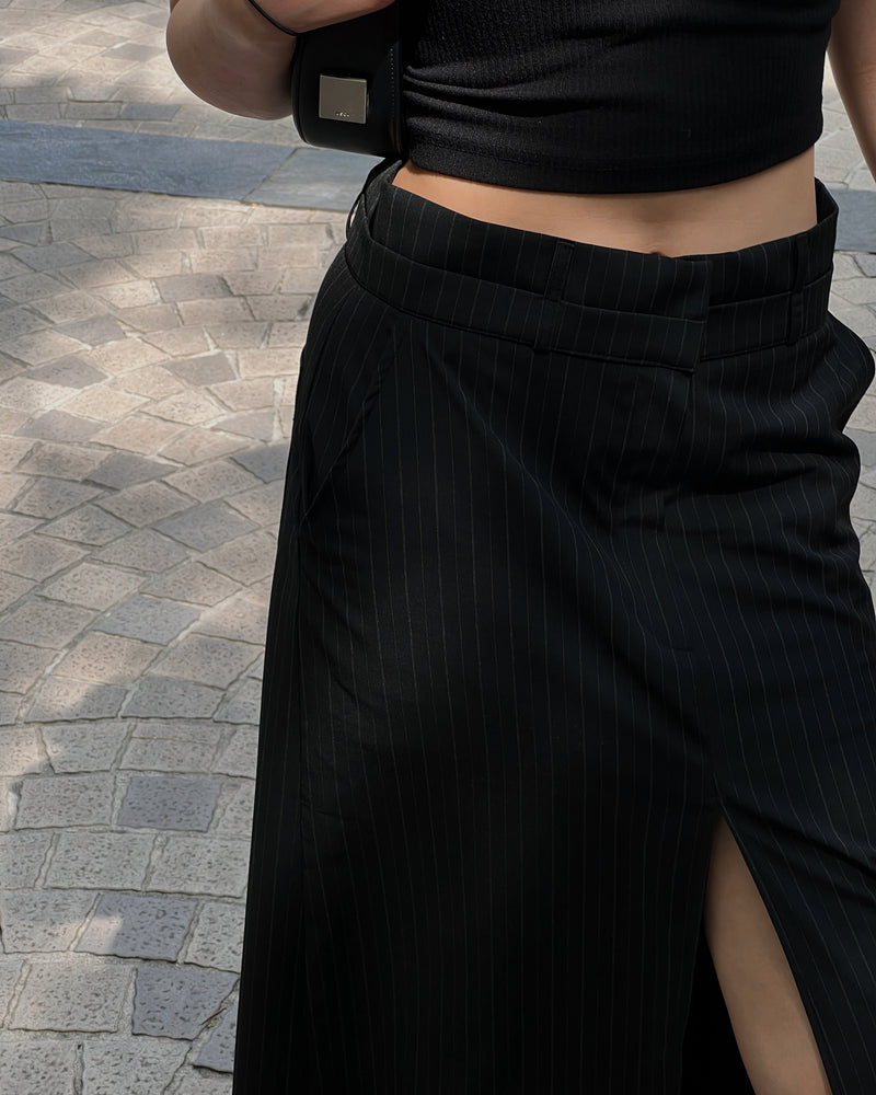 double waistband front split pencil skirt
