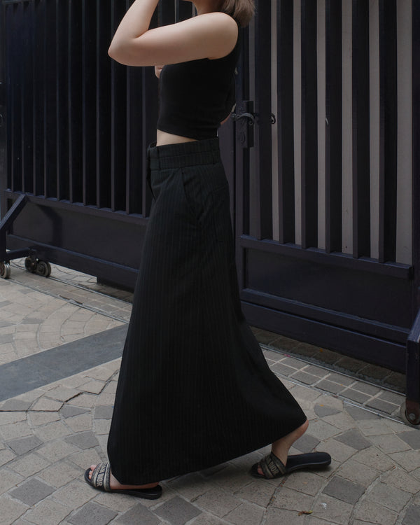 double waistband front split pencil skirt