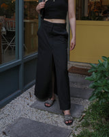 double waistband front split pencil skirt