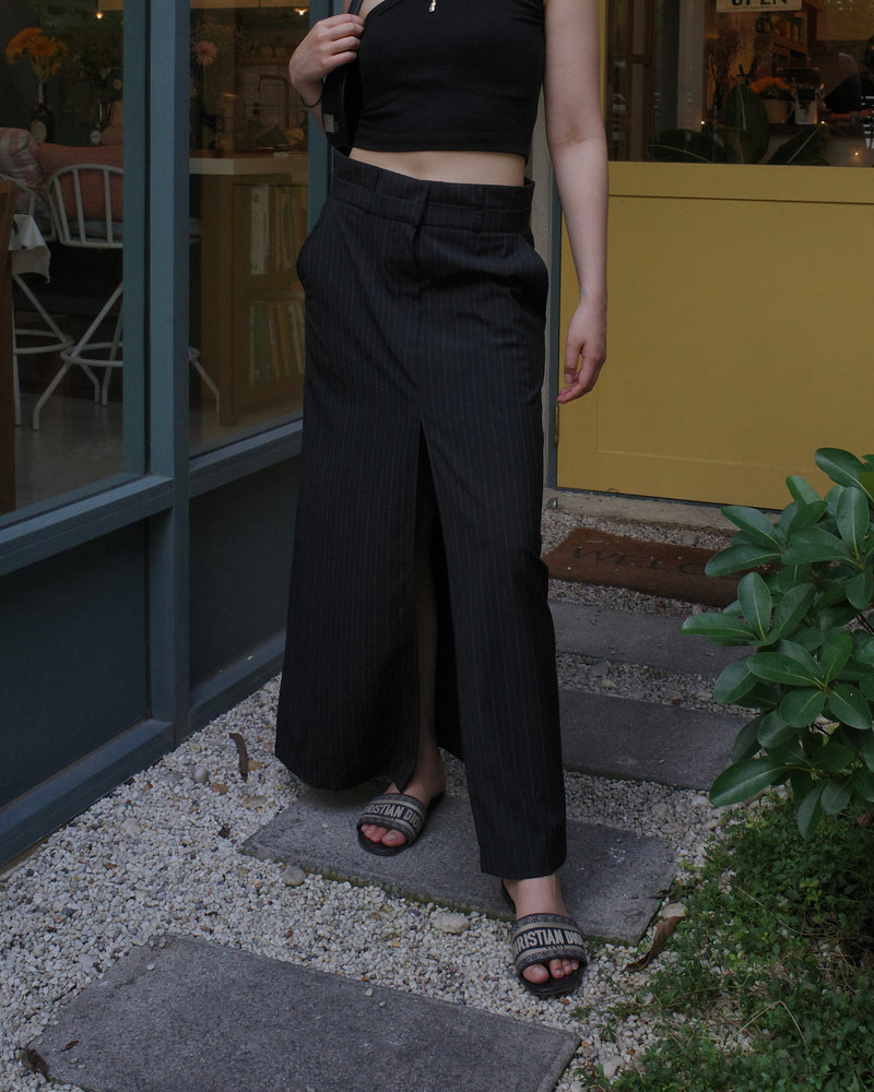 double waistband front split pencil skirt