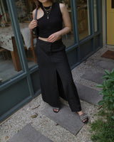 double waistband front split pencil skirt