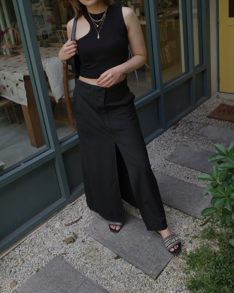 double waistband front split pencil skirt